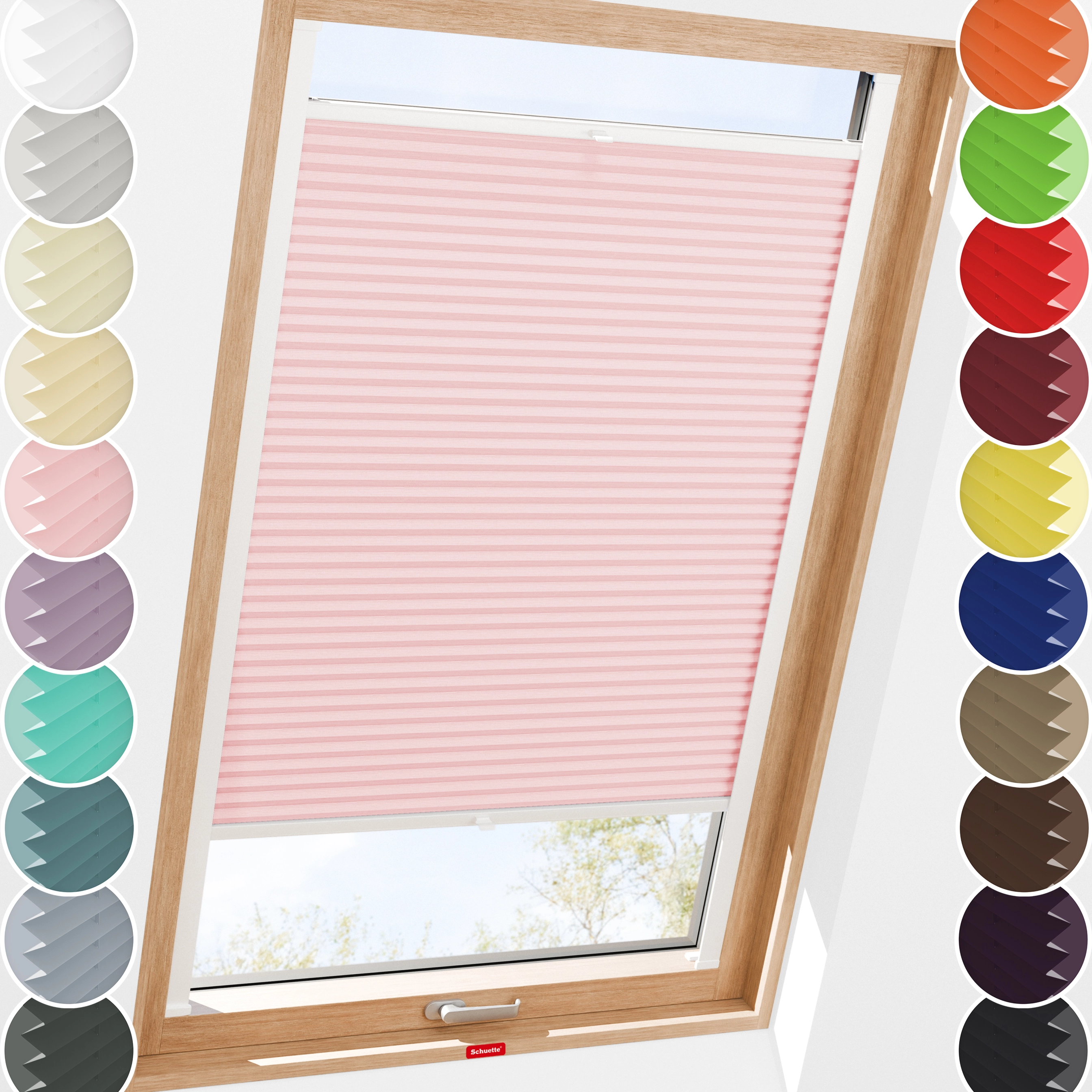 Schuette® Dachfenster Plissee nach Maß • Premium Kollektion: Powdered Rose (Rosa) • Profilfarbe: Weiß