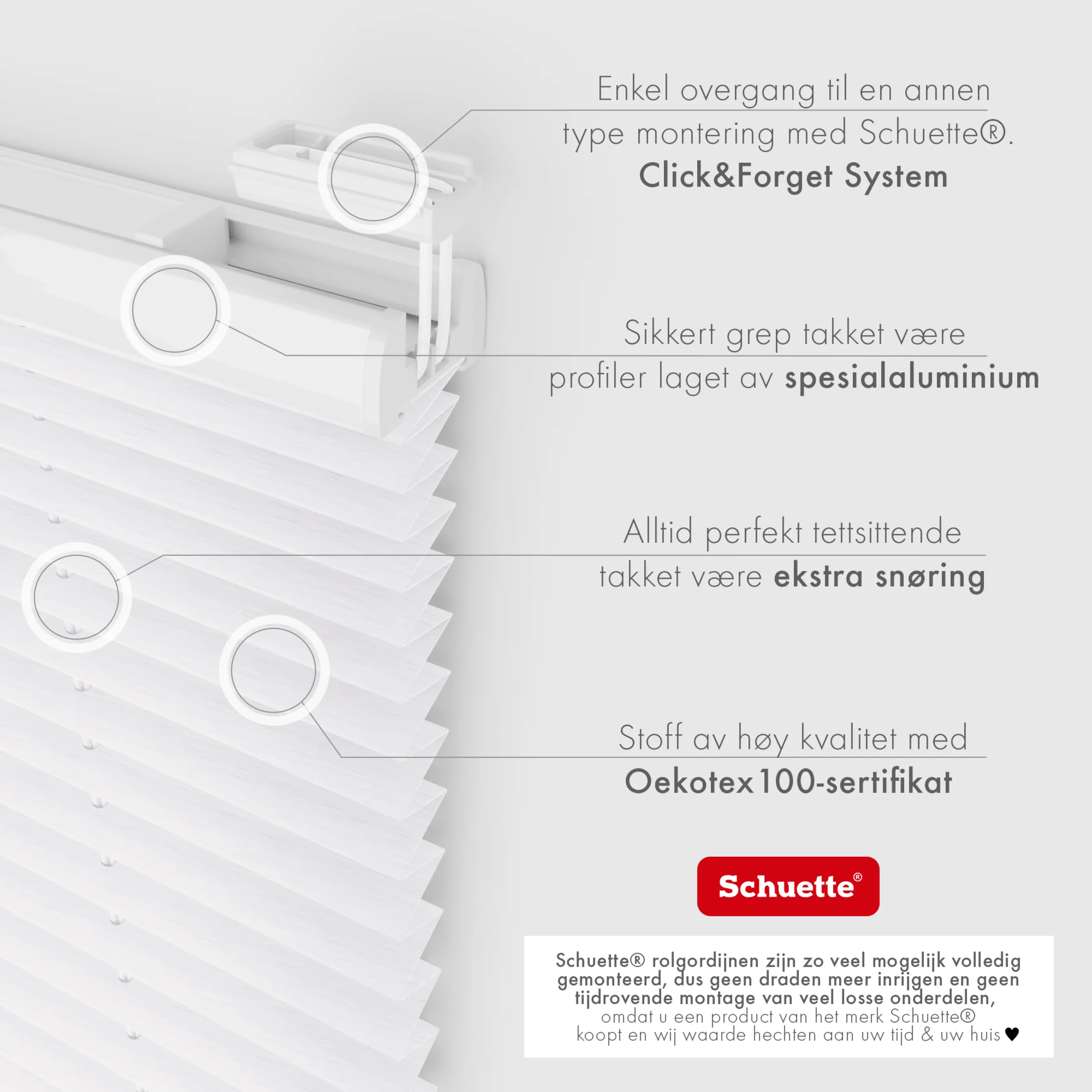 Schuette® Plissee ohne Bohren nach Maß • Suprafix Halterung “Zum Kleben” • Dolomite Kollektion: Cold Morning (Grau) • Profilfarbe: Eiche