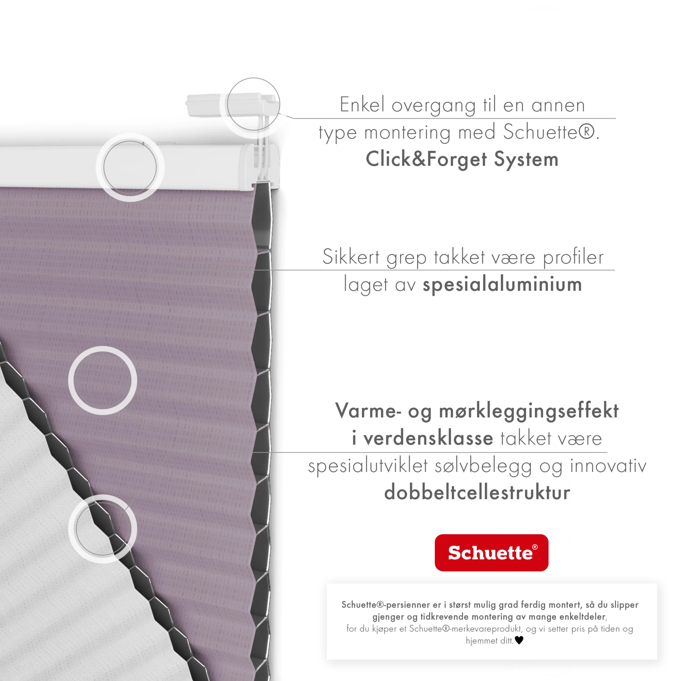 Schuette® Wabenplissee ohne Bohren nach Maß • Suprafix Klemmhalter “Incognito X" • Honey Kollektion: Sakura Sky (Pastelllila) • Profilfarbe: Anthrazit