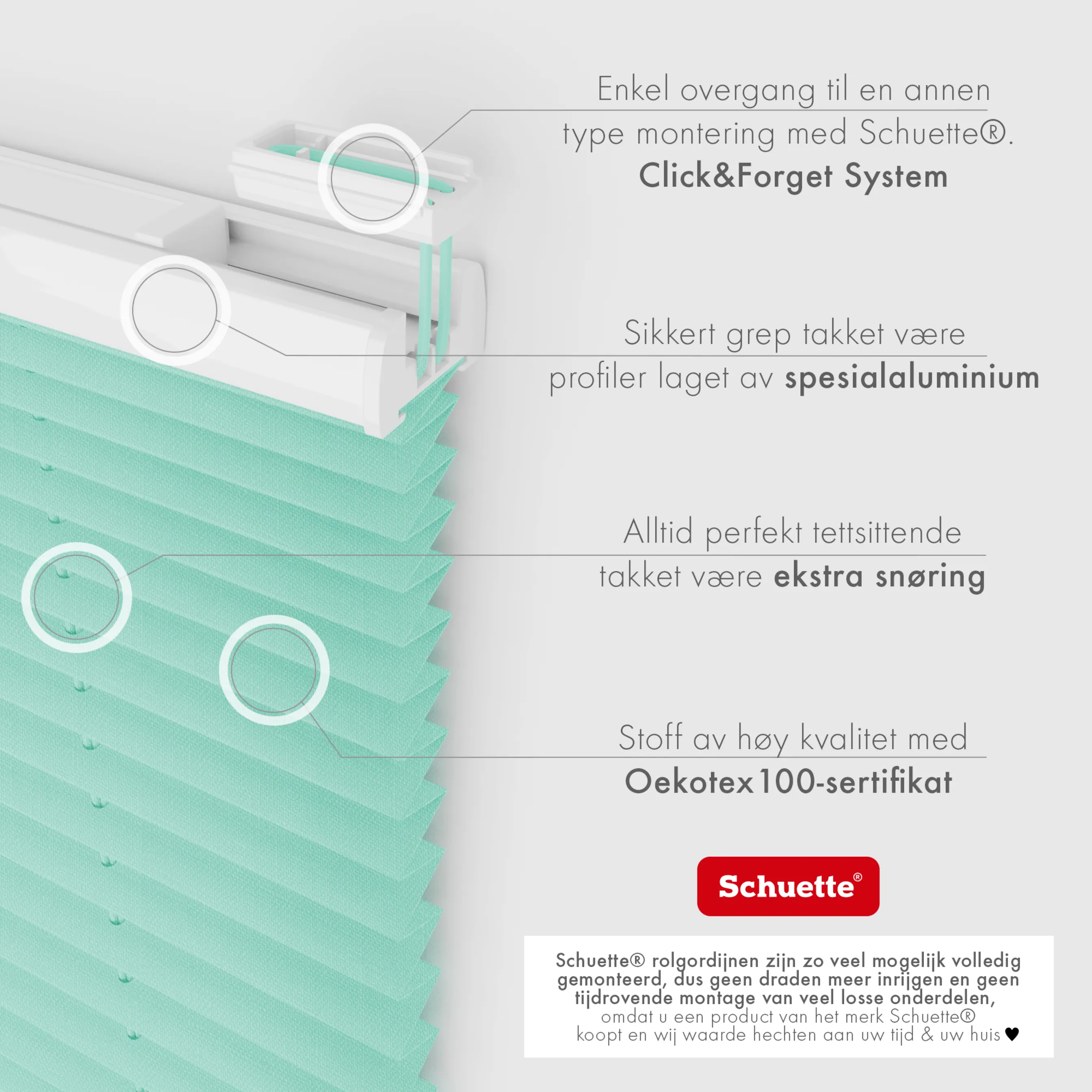 Schuette® Plissee ohne Bohren nach Maß • Suprafix Klemmhalter “Incognito X" • Melange Kollektion: Mint Ice Cream (Grün) • Profilfarbe: Braun