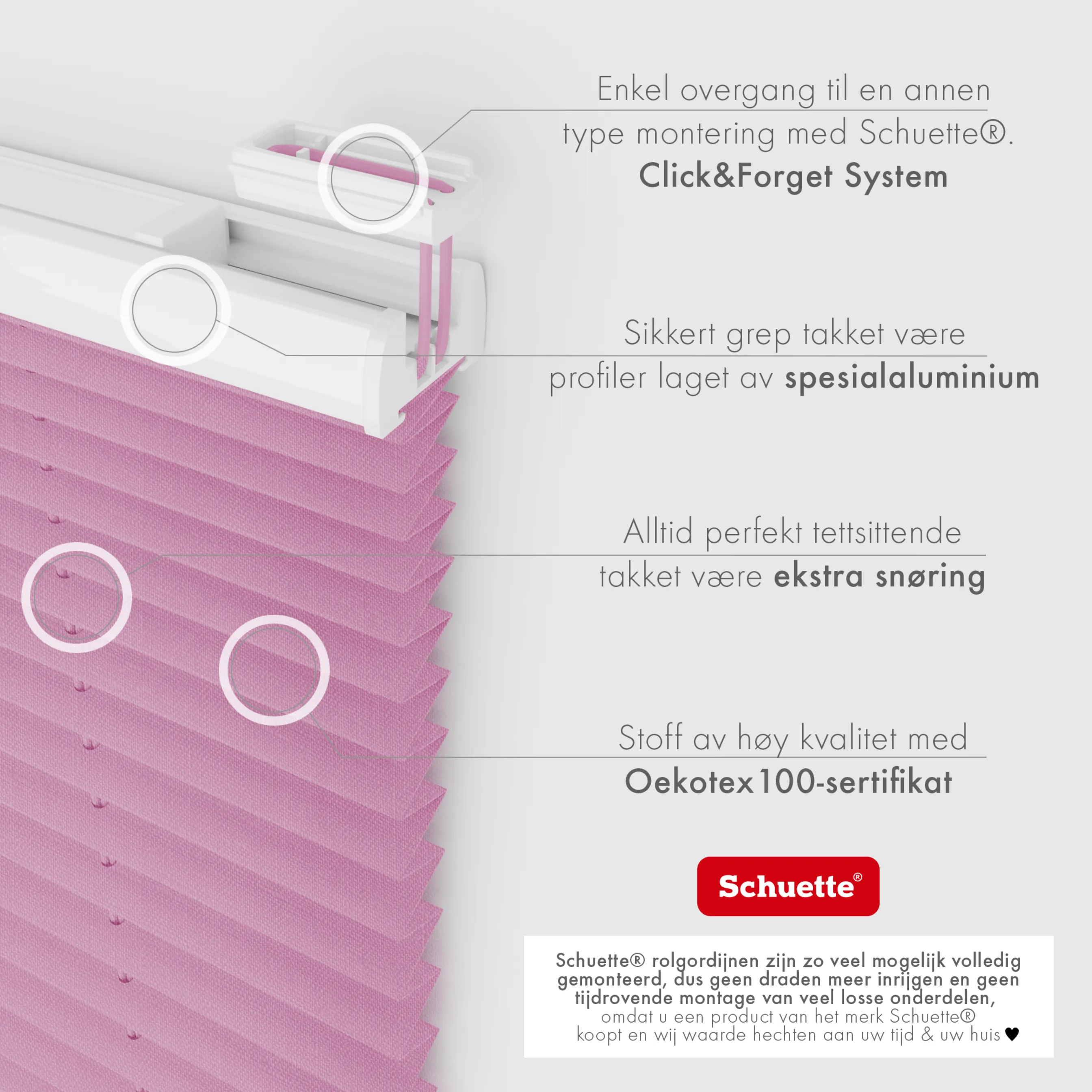 Schuette® Plissee mit Bohren nach Maß • Suprafix "Double 2in1" Schraub- & Klemmhalter • Melange Kollektion: Magic Pink (Rosa) • Profilfarbe: Weiß