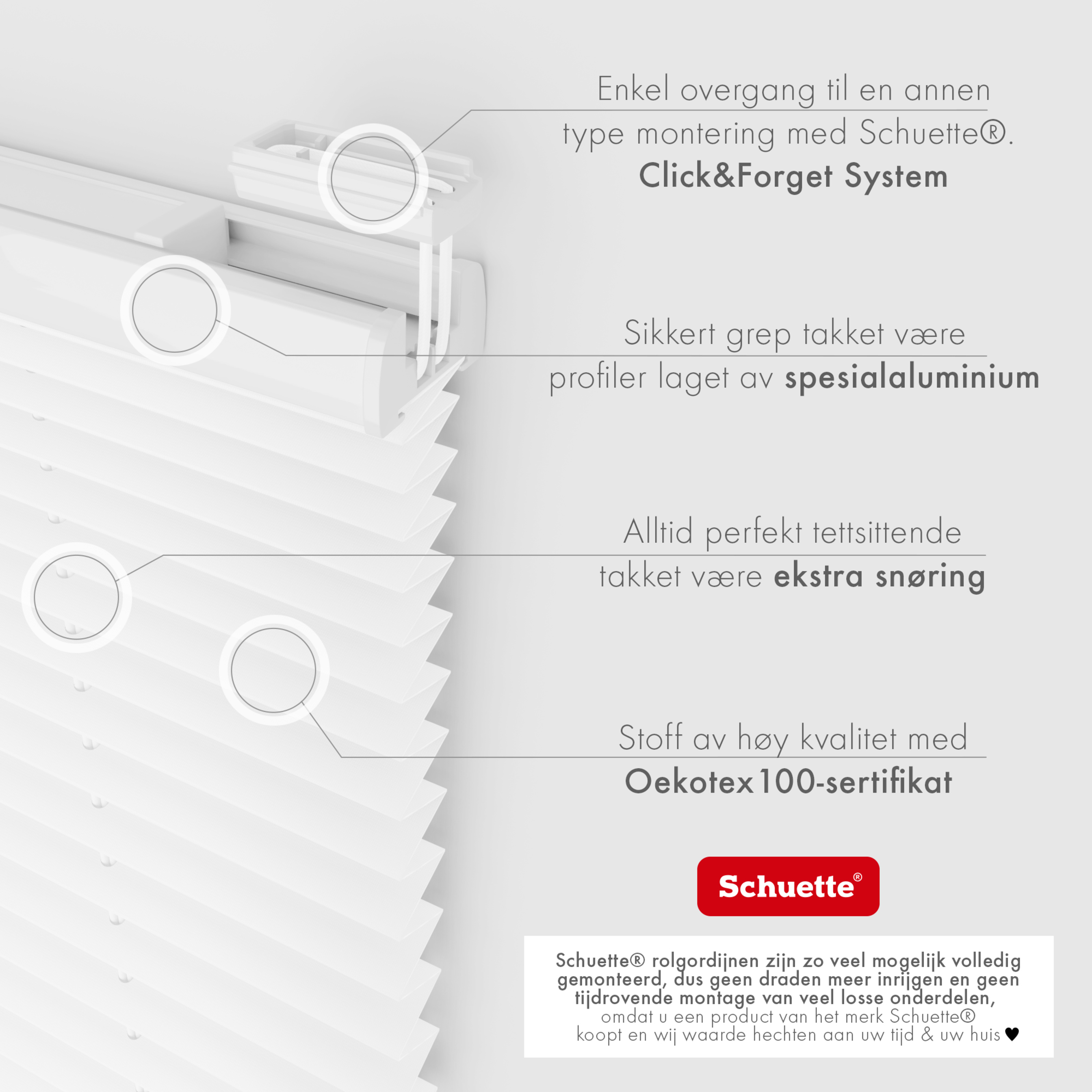Schuette® Plissee mit Bohren nach Maß • Suprafix Halterungen “Mit Bohren” •  Premium Kollektion: White Day (Weiß) • Profilfarbe: Walnuss