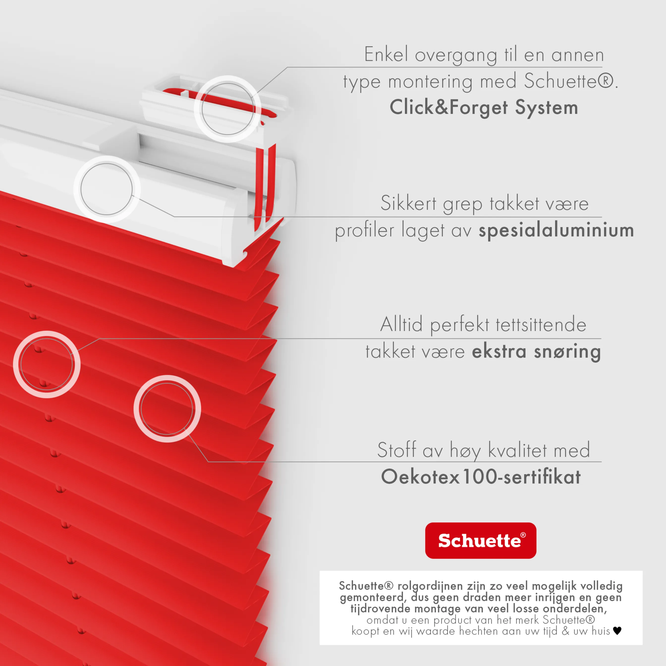 Schuette® Plissee ohne Bohren nach Maß • Suprafix Klemmhalter “Incognito X" • Premium Kollektion: Geisha's Lips (Rot) • Profilfarbe: Weiß