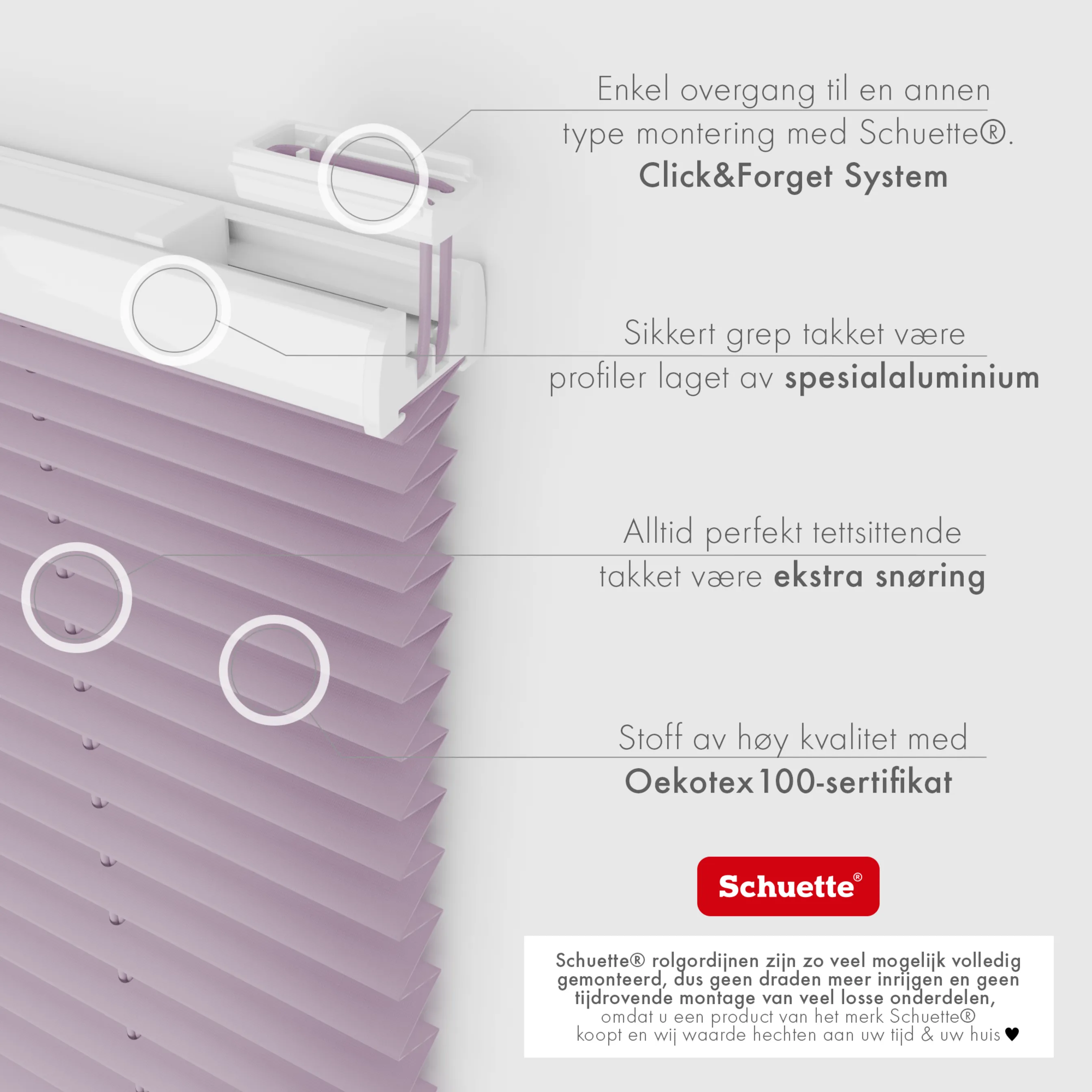 Schuette® Plissee ohne Bohren nach Maß • Suprafix Halterung “Zum Kleben” • Premium Kollektion: Plum Charm (Lila) • Profilfarbe: Walnuss