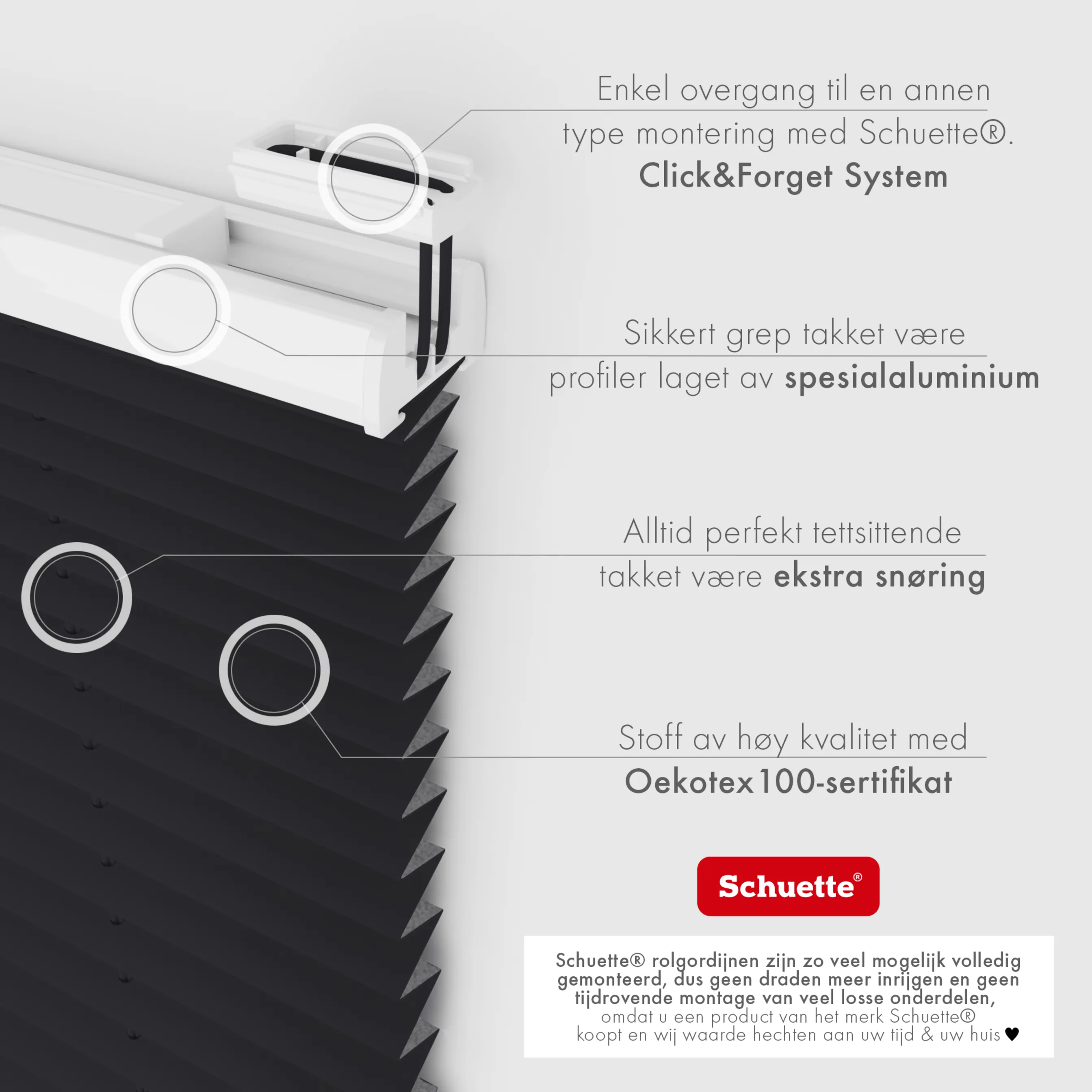 Schuette® Plissee mit Bohren nach Maß • Suprafix "Double 2in1" Schraub- & Klemmhalter • Thermo Kollektion: Dark Night (Schwarz) • Profilfarbe: Weiß