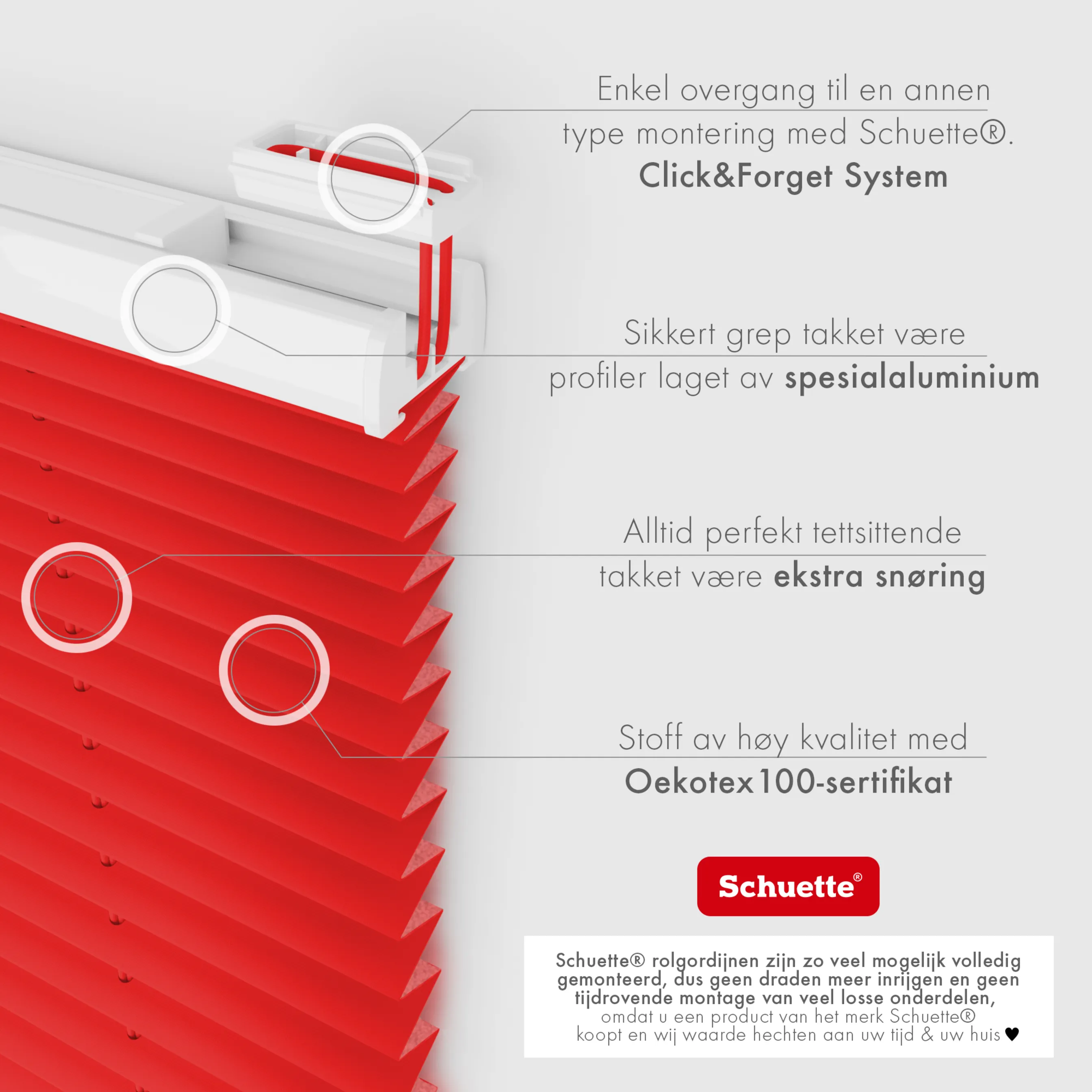 Schuette® Plissee ohne Bohren nach Maß • Suprafix Halterung “Zum Kleben” • Thermo Kollektion: Cherry Charm (Rot) • Profilfarbe: Walnuss