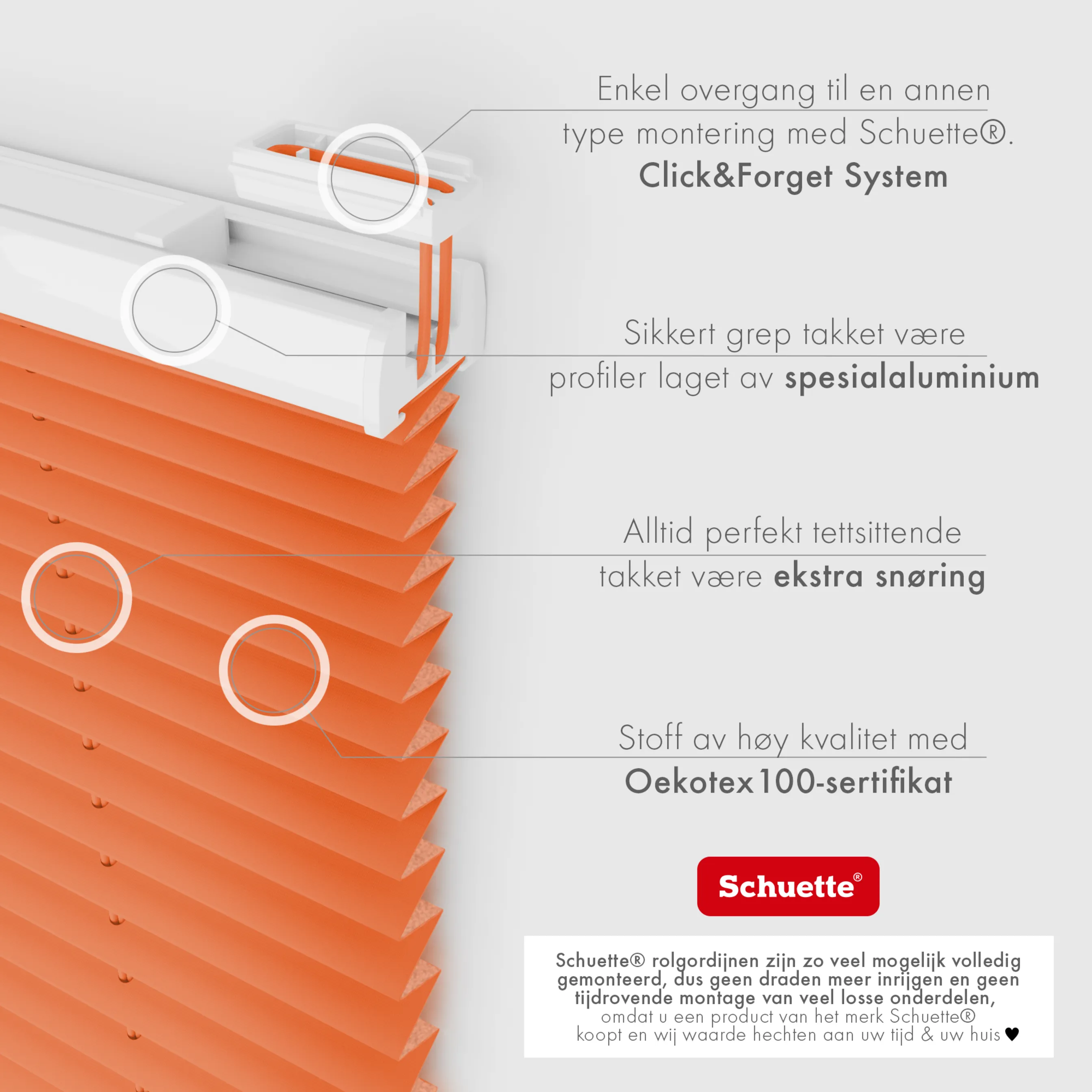 Schuette® Plissee ohne Bohren nach Maß • Suprafix Klemmhalter “Incognito X" • Thermo Kollektion: Peach (Orange) • Profilfarbe: Silber