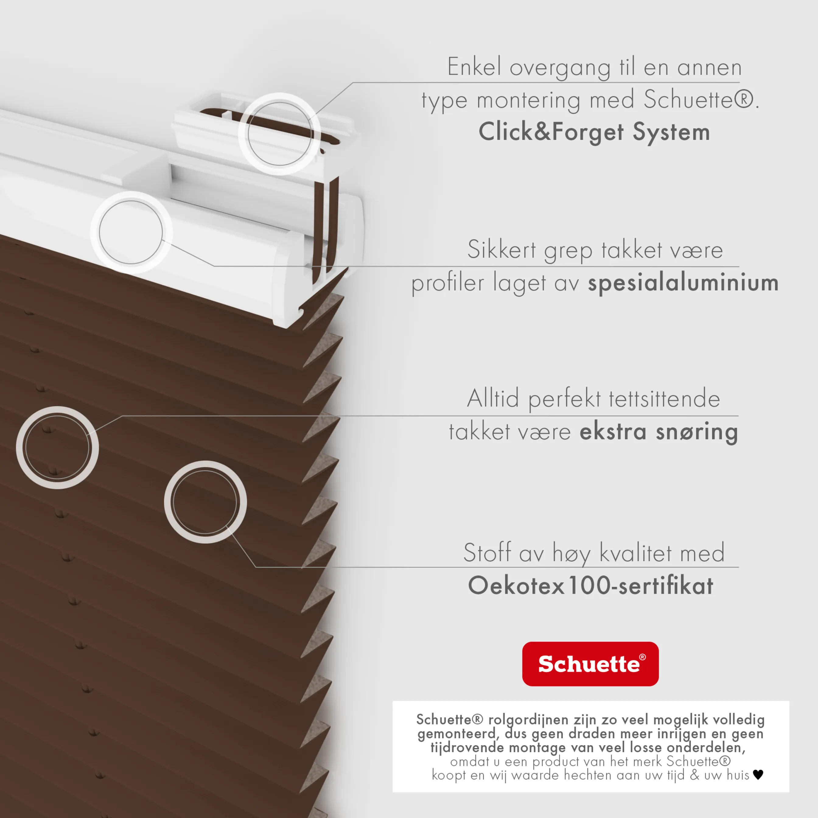Schuette® Plissee mit Bohren nach Maß • Suprafix Halterungen “Mit Bohren” • Thermo Kollektion: Toffee (Dunkelbraun) • Profilfarbe: Anthrazit