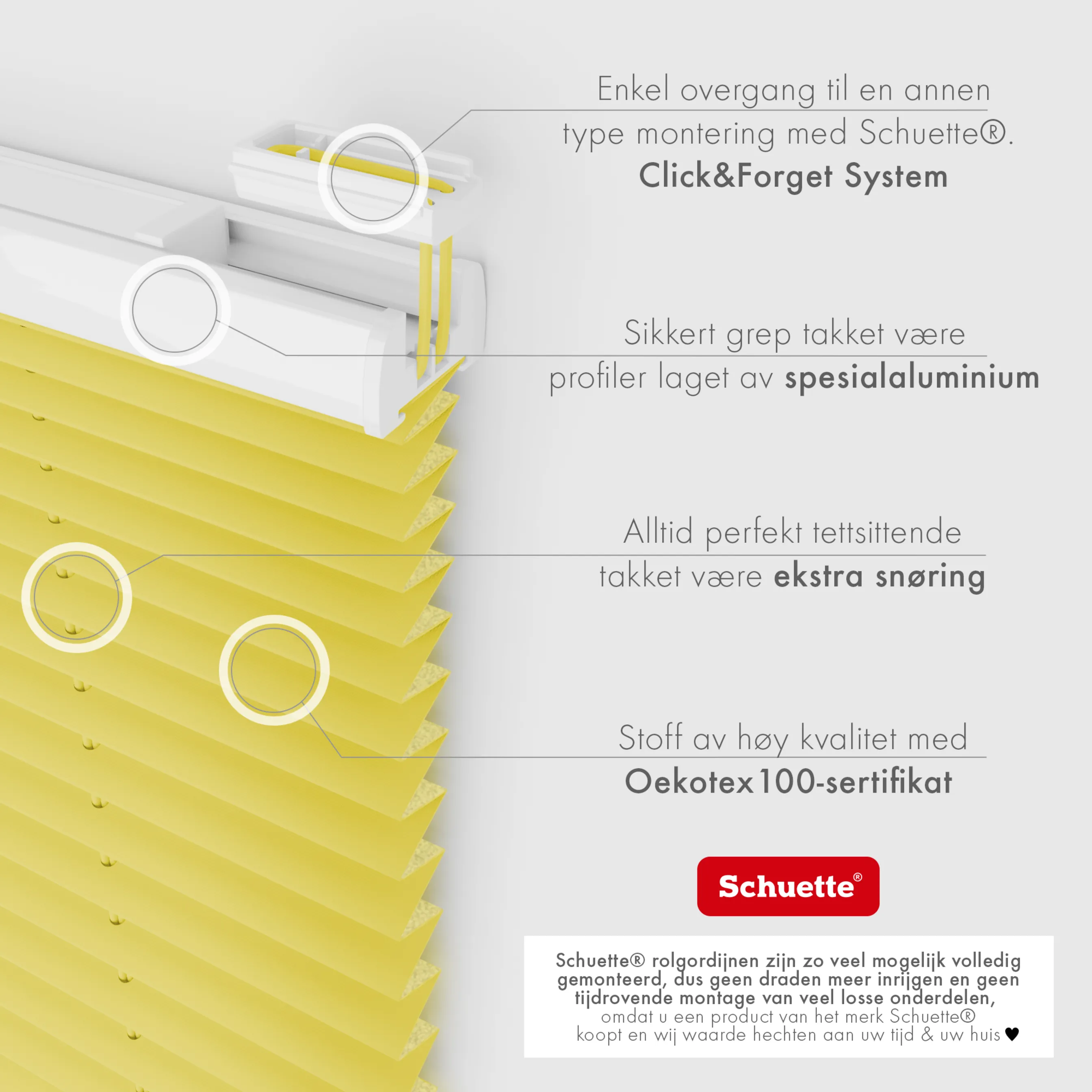 Schuette® Plissee ohne Bohren nach Maß • Suprafix Halterung “Zum Kleben” • Thermo Kollektion: Sunflower (Gelb) • Profilfarbe: Braun
