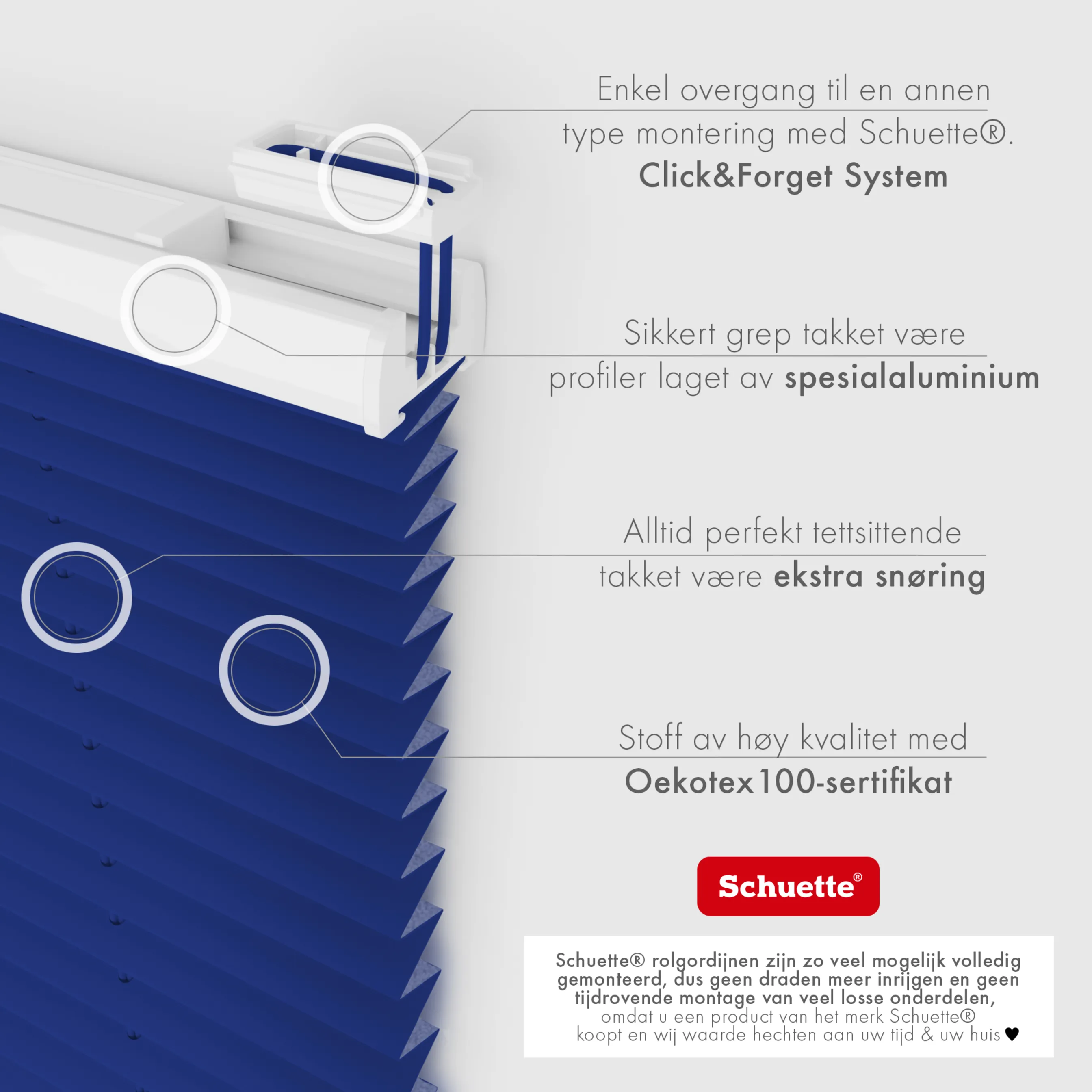 Schuette® Plissee ohne Bohren nach Maß • Suprafix Halterung “Zum Kleben” • Thermo Kollektion: Wave Waltz (Blau) • Profilfarbe: Walnuss