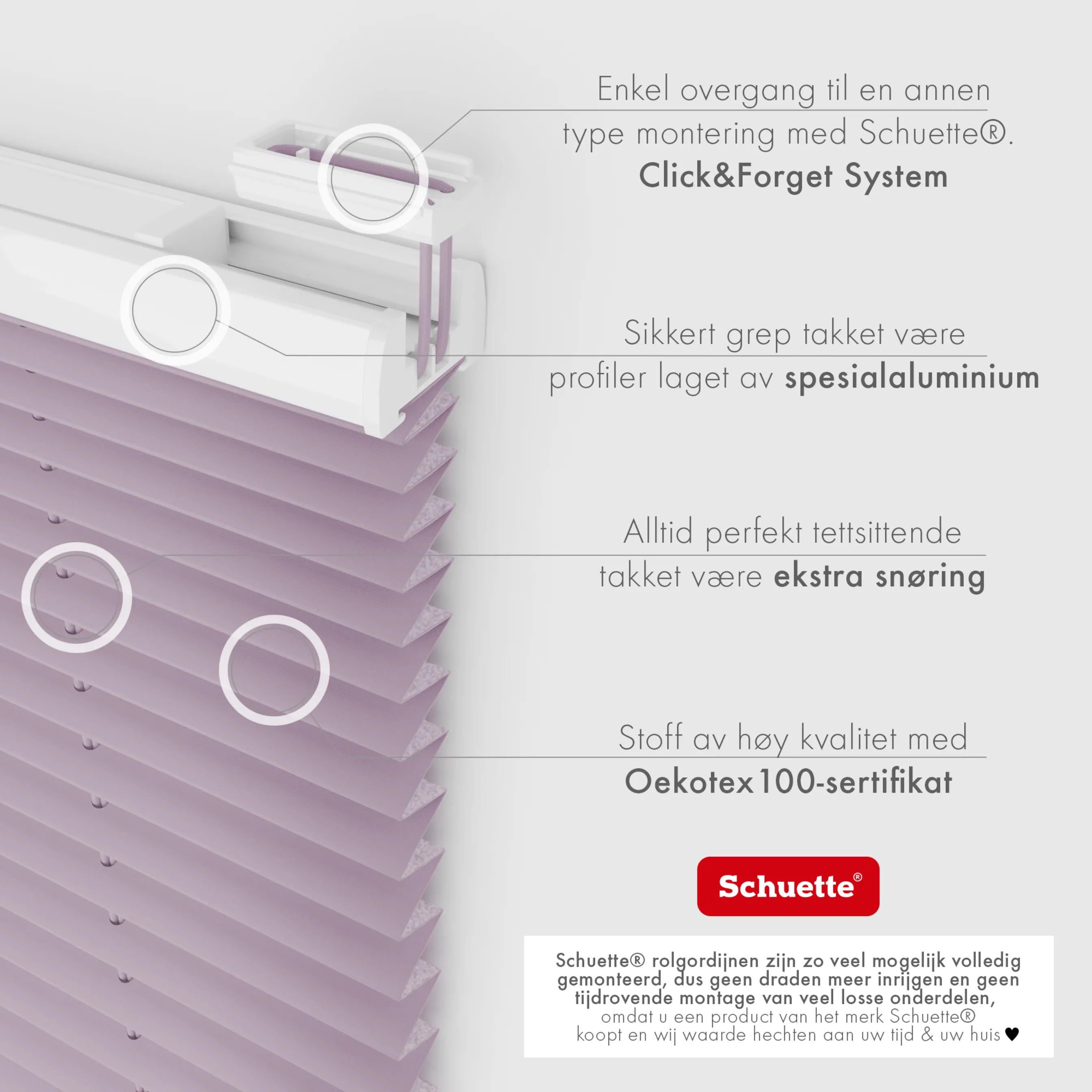 Schuette® Plissee ohne Bohren nach Maß • Suprafix Klemmhalter "X" • Thermo Kollektion: Pastel Grape (lila) • Profilfarbe: Weiß