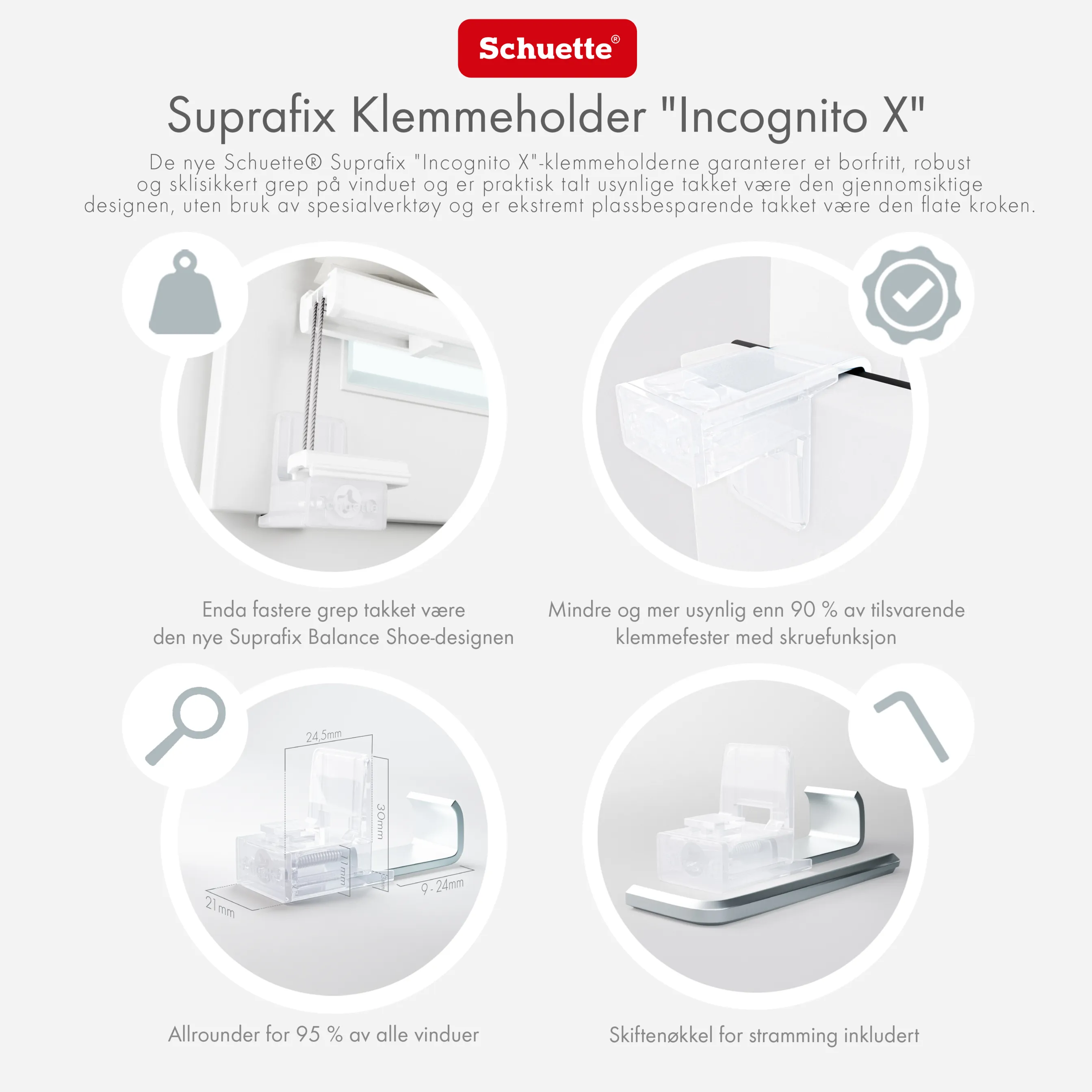 Schuette® Plissee ohne Bohren nach Maß • Suprafix Klemmhalter “Incognito X" • Thermo Kollektion: Spring Cloud (Grau) • Profilfarbe: Weiß