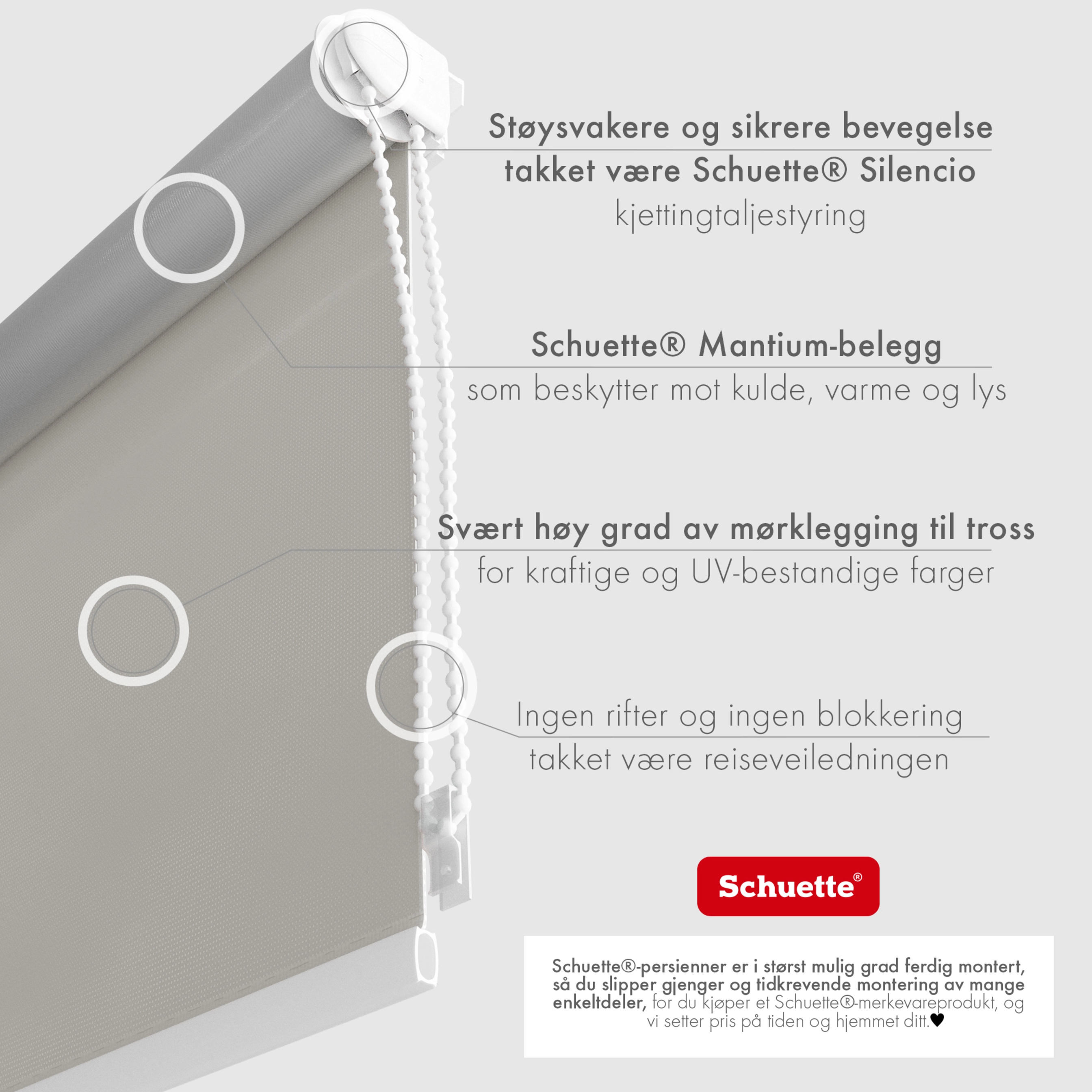 Schuette® Verdunkelungsrollo ohne Bohren & mit Bohren 2in1 nach Maß ● Kollektion Thermo Blackout: Foggy Morning (Grau) ● Profilfarbe: Weiß