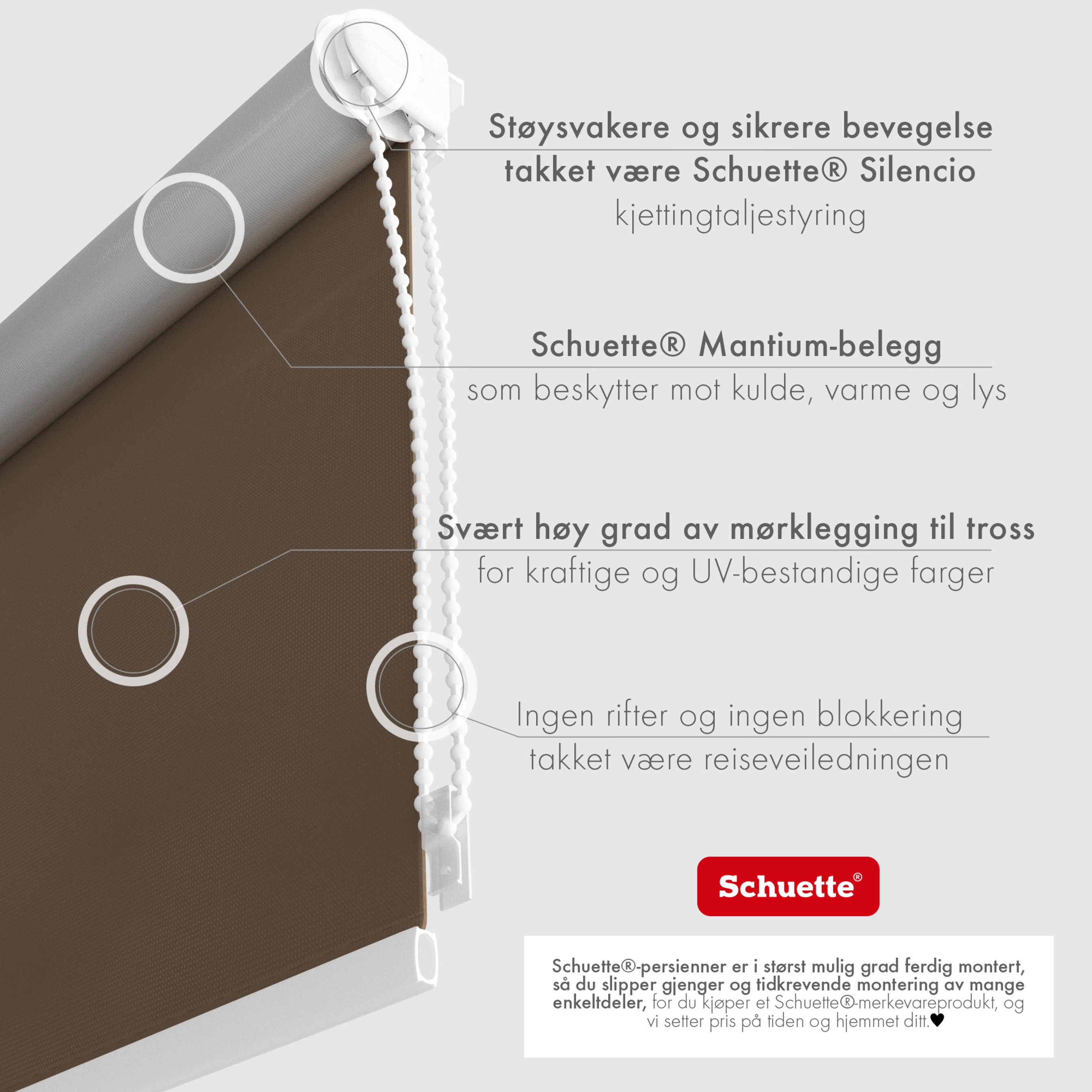 Schuette® Verdunkelungsrollo ohne Bohren & mit Bohren 2in1 nach Maß ● Kollektion Thermo Blackout: Dark Walnut (Braun) ● Profilfarbe: Braun