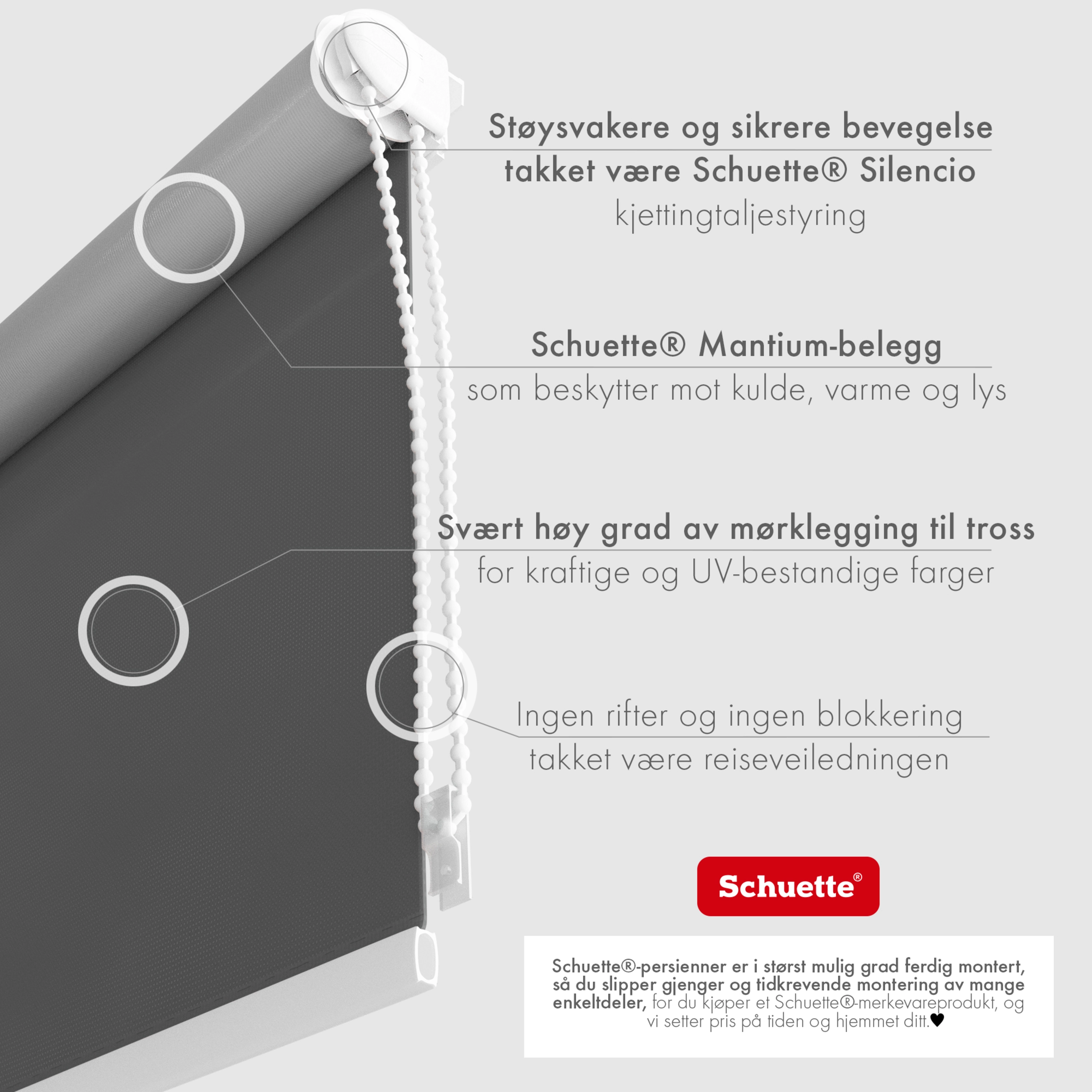 Schuette® Verdunkelungsrollo ohne Bohren & mit Bohren 2in1 nach Maß ● Kollektion Thermo Blackout: Shadow Grey (Grau) ● Profilfarbe: Weiß