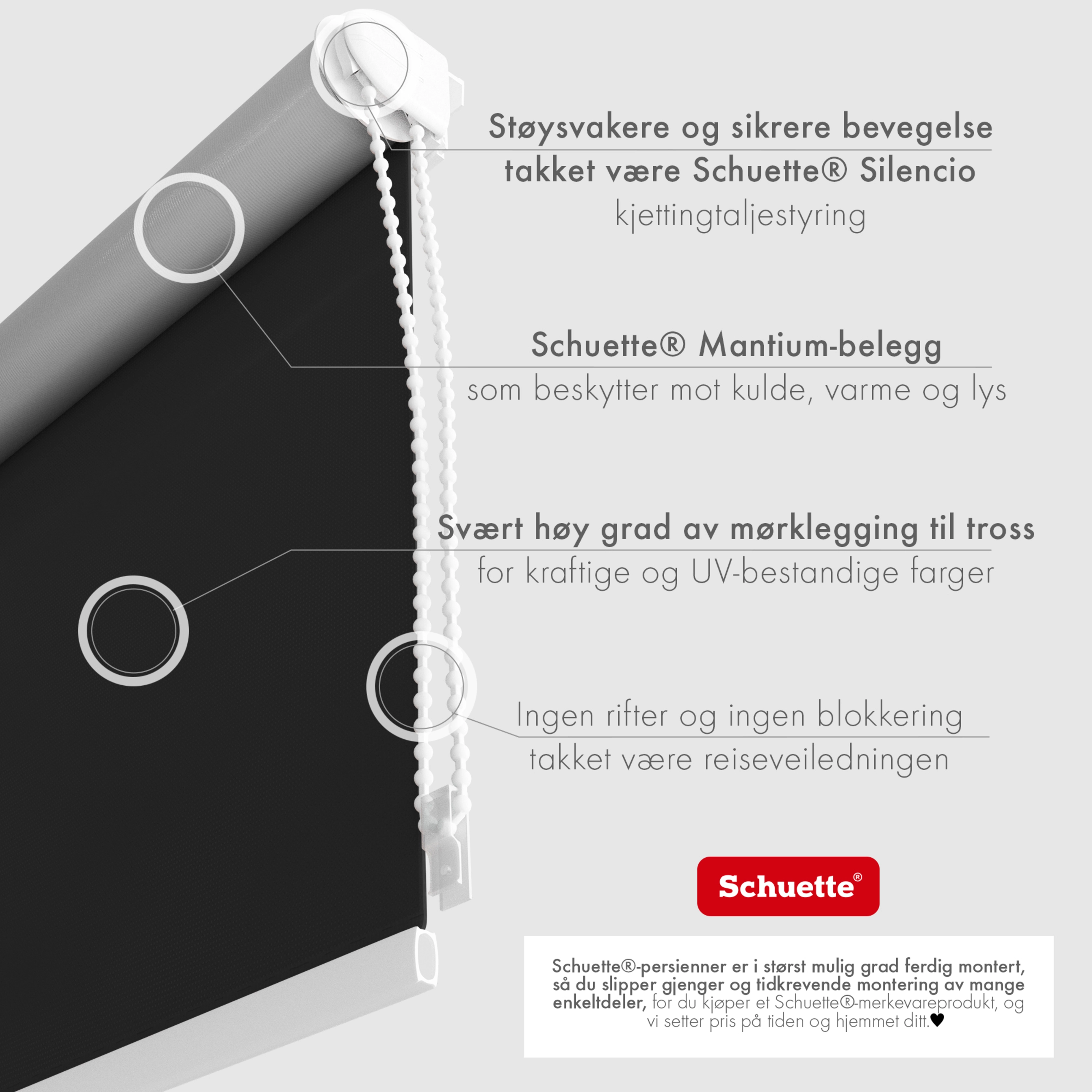 Schuette® Verdunkelungsrollo ohne Bohren & mit Bohren 2in1 nach Maß ● Kollektion Thermo Blackout: Onyx Stone (Schwarz) ● Profilfarbe: Weiß