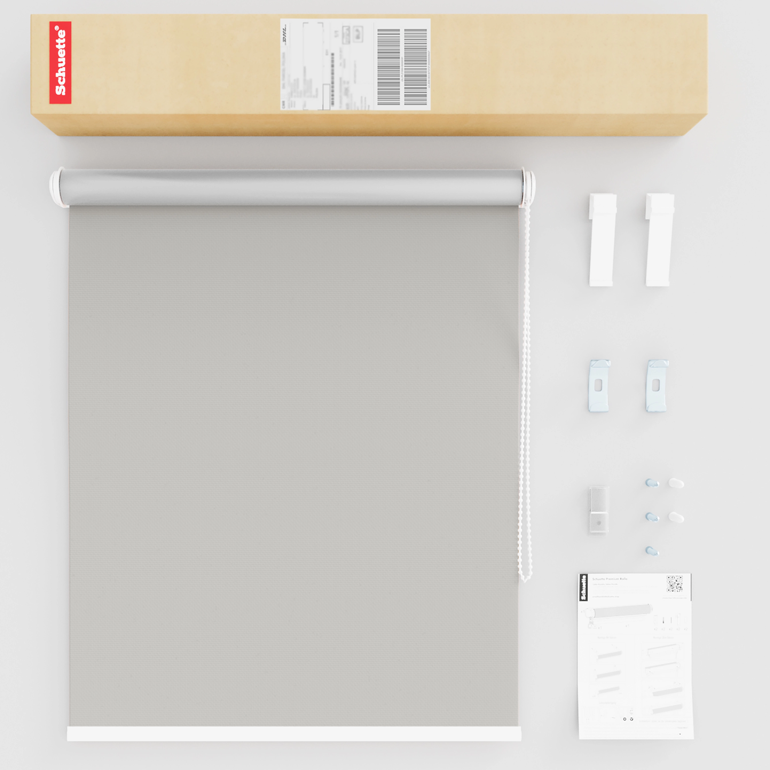 Schuette® Verdunkelungsrollo ohne Bohren & mit Bohren 2in1 nach Maß ● Kollektion Thermo Blackout: Foggy Morning (Grau) ● Profilfarbe: Braun