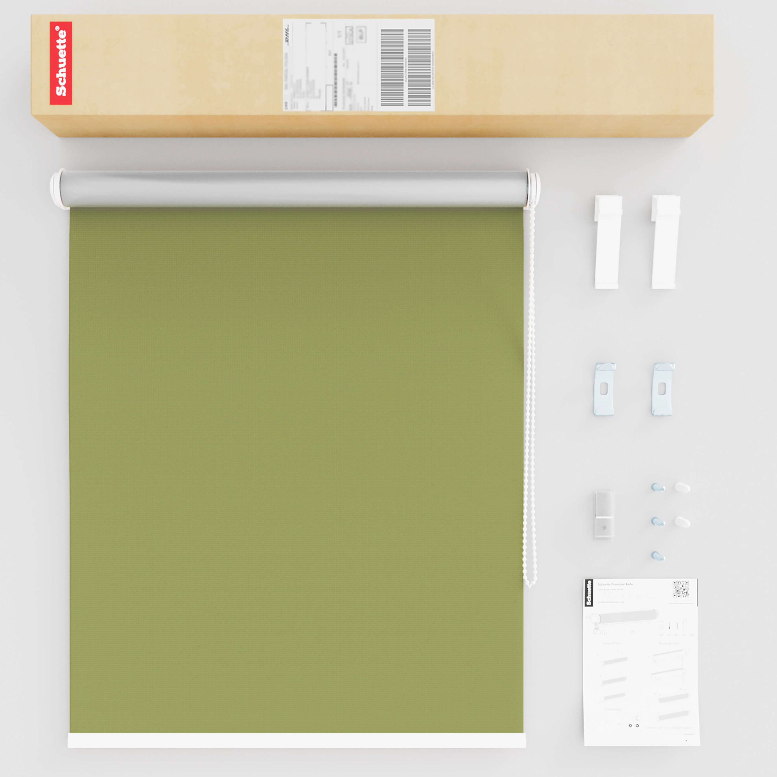 Schuette® Verdunkelungsrollo ohne Bohren & mit Bohren 2in1 nach Maß ● Kollektion Thermo Blackout: European Olive (Grün) ● Profilfarbe: Grau
