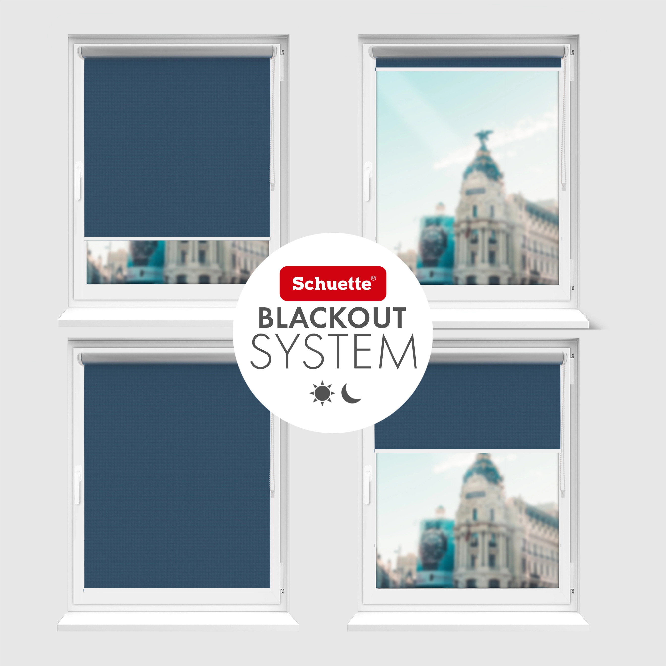 Schuette® Verdunkelungsrollo ohne Bohren & mit Bohren 2in1 nach Maß ● Kollektion Thermo Blackout: Navy Blue (Blau) ● Profilfarbe: Schwarz