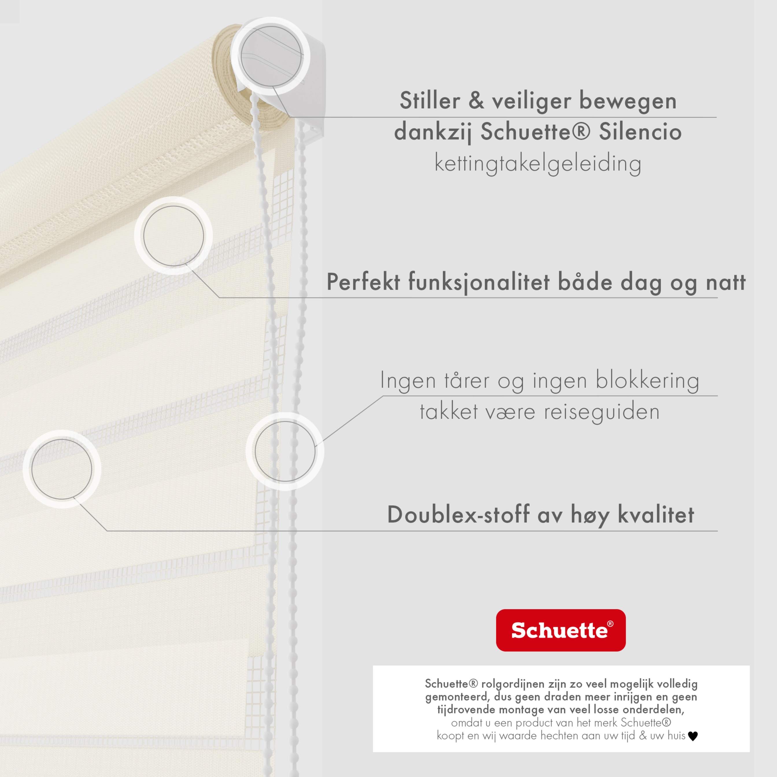 Schuette® Tag und Nacht Rollo ohne Bohren & mit Bohren 2in1 nach Maß • Doppelrollo Kollektion: Cream Cake (Beige) • Profilfarbe: Braun