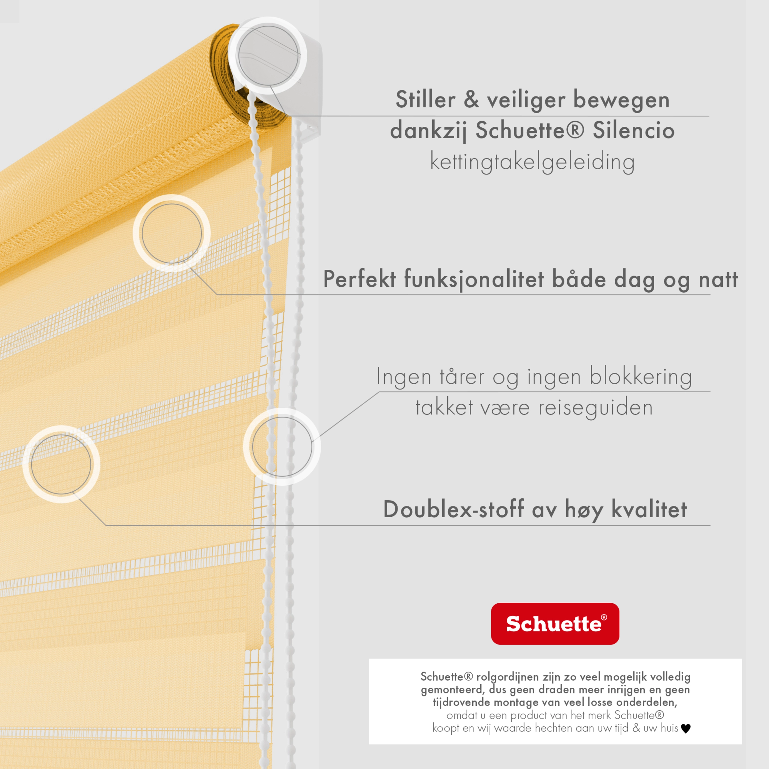 Schuette® Tag und Nacht Rollo ohne Bohren & mit Bohren 2in1 nach Maß • Doppelrollo Kollektion: Sand Castle (Beige) • Profilfarbe: Weiß