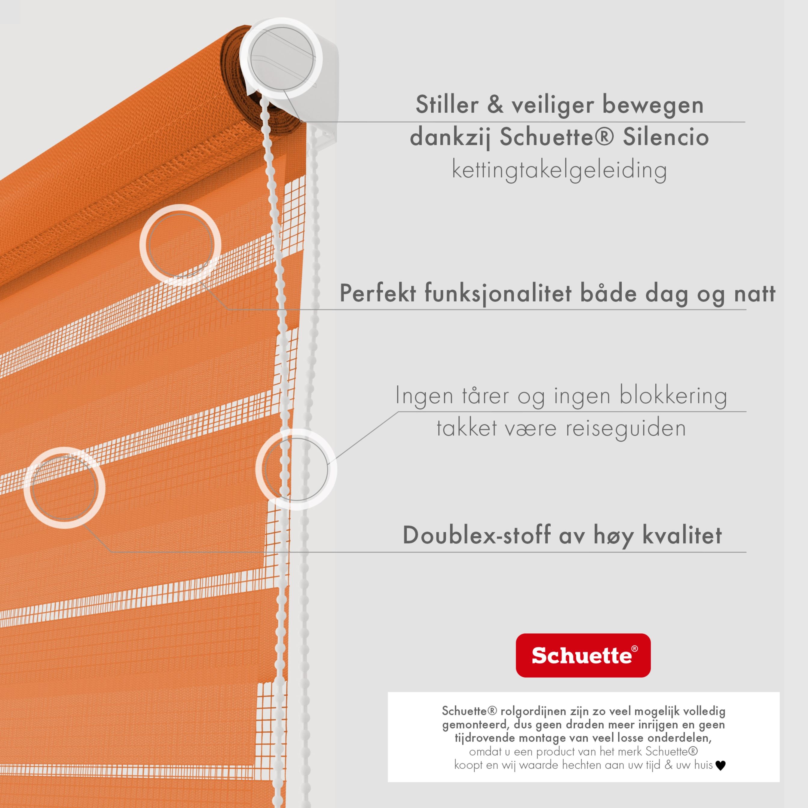 Schuette® Tag und Nacht Rollo ohne Bohren & mit Bohren 2in1 nach Maß • Doppelrollo Kollektion: Sweet Orange (Orange) • Profilfarbe: Weiß