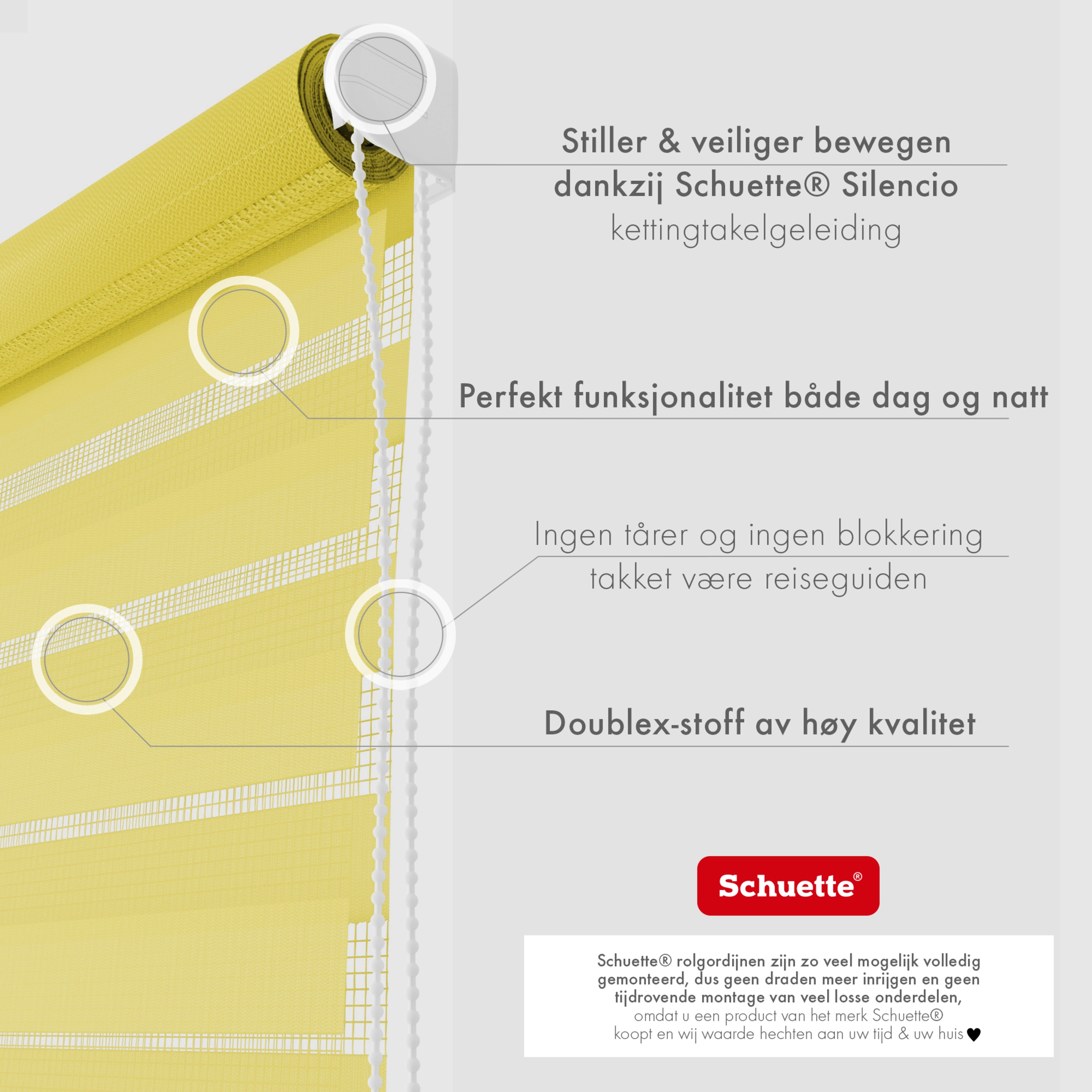 Schuette® Tag und Nacht Rollo ohne Bohren & mit Bohren 2in1 nach Maß • Doppelrollo Kollektion: Sour Lime (Gelb) • Profilfarbe: Weiß