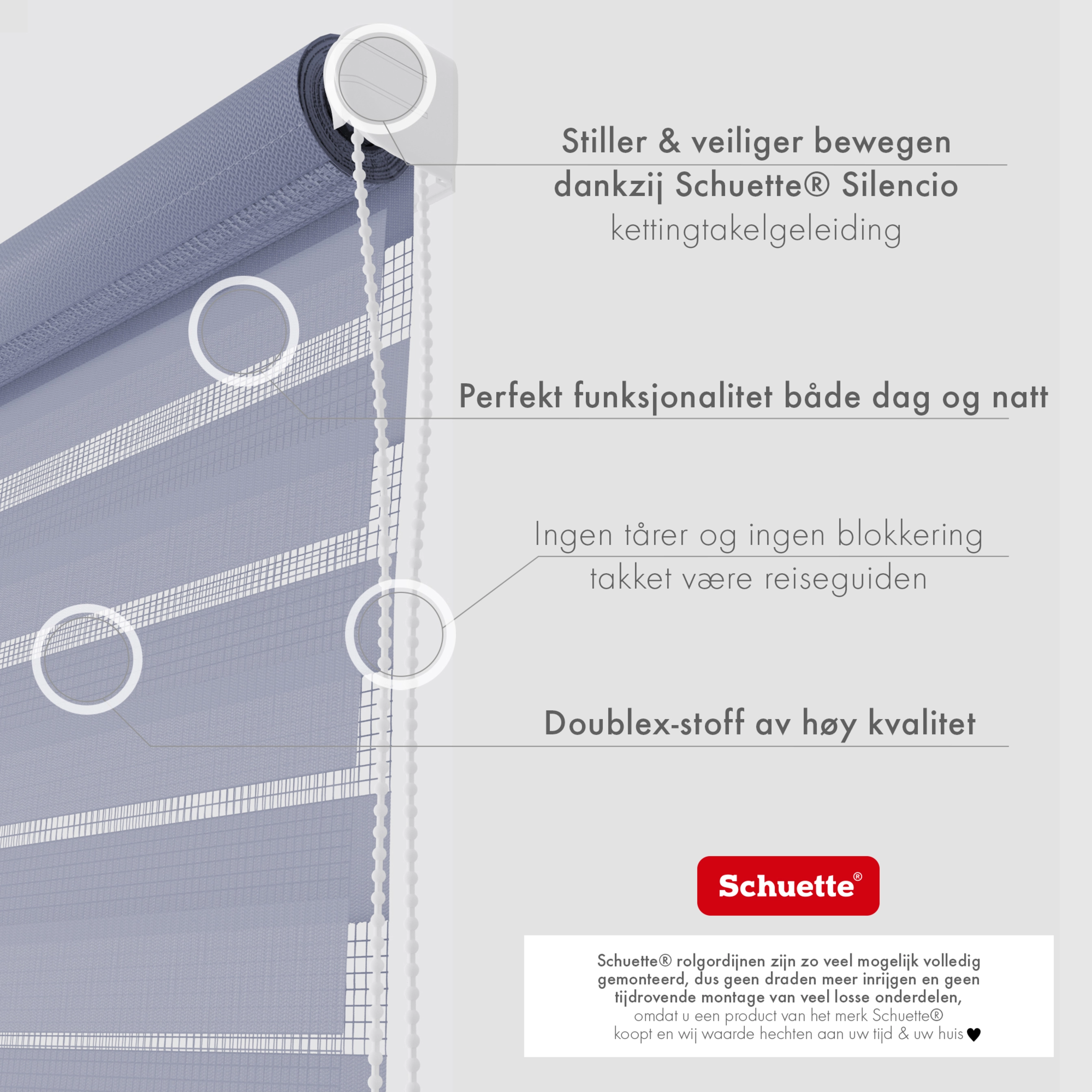 Schuette® Tag und Nacht Rollo ohne Bohren & mit Bohren 2in1 nach Maß • Doppelrollo Kollektion: Blooming Iris (Violett) • Profilfarbe: Weiß