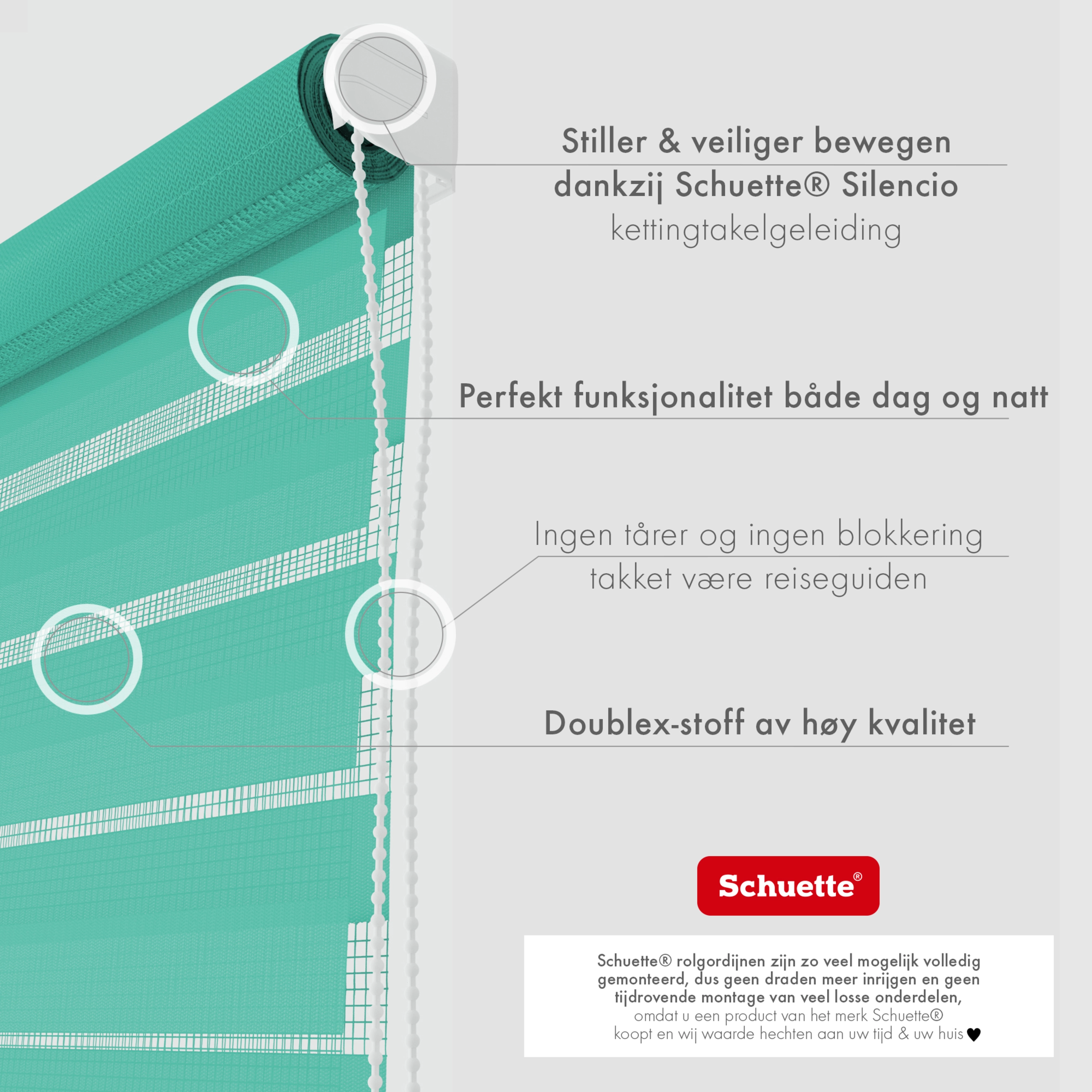 Schuette® Tag und Nacht Rollo ohne Bohren & mit Bohren 2in1 nach Maß • Doppelrollo Kollektion: Sea Eye (Türkis) • Profilfarbe: Grau