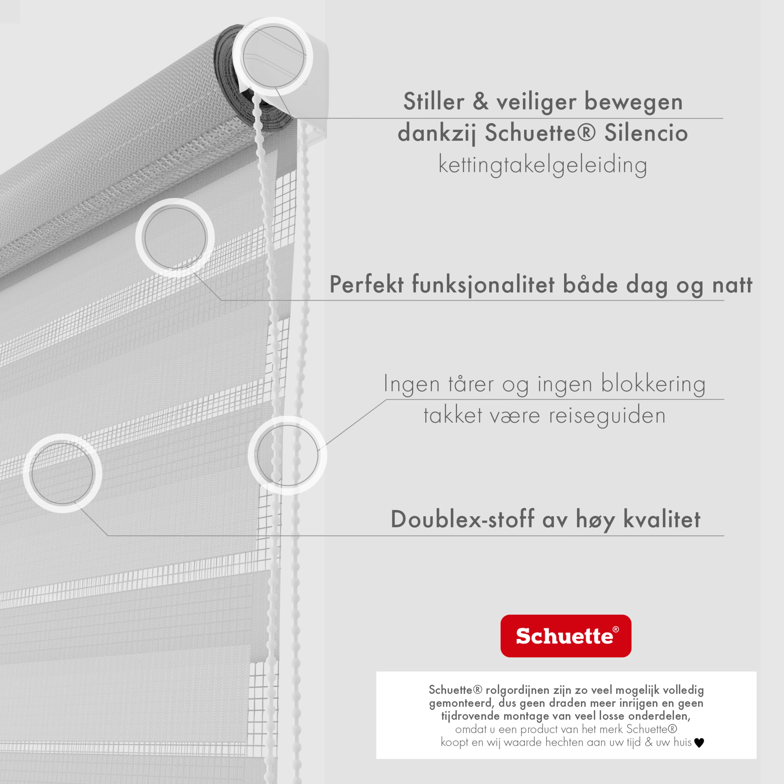 Schuette® Rollo ohne Bohren & mit Bohren 2in1 • Nacht Doppelrollo Kollektion: Cloudy Day (Grau) • Profilfarbe: Weiß