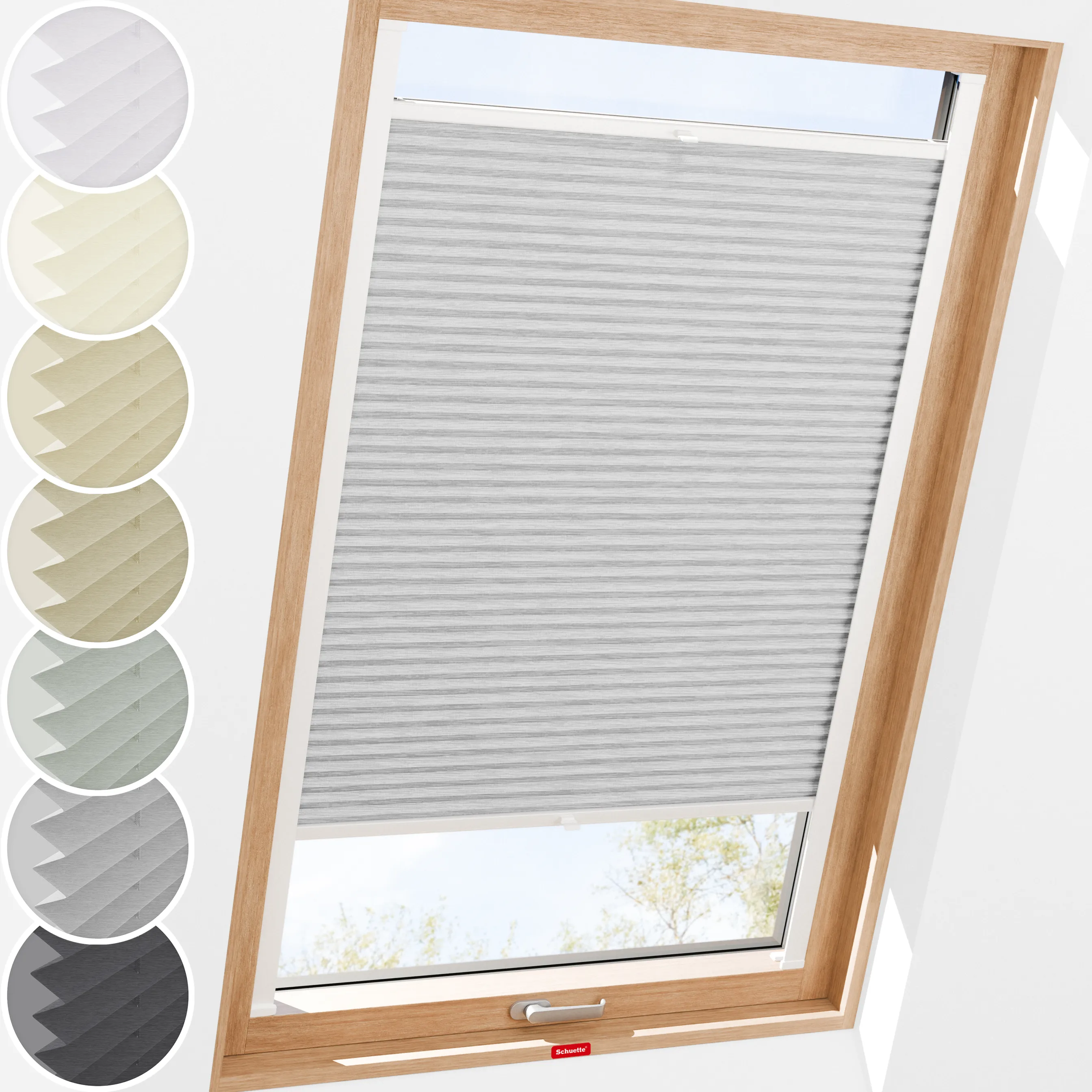 Schuette® Dachfenster Plissee nach Maß • Dolomite Kollektion: Storm Gray (Grau) • Profilfarbe: Anthrazit