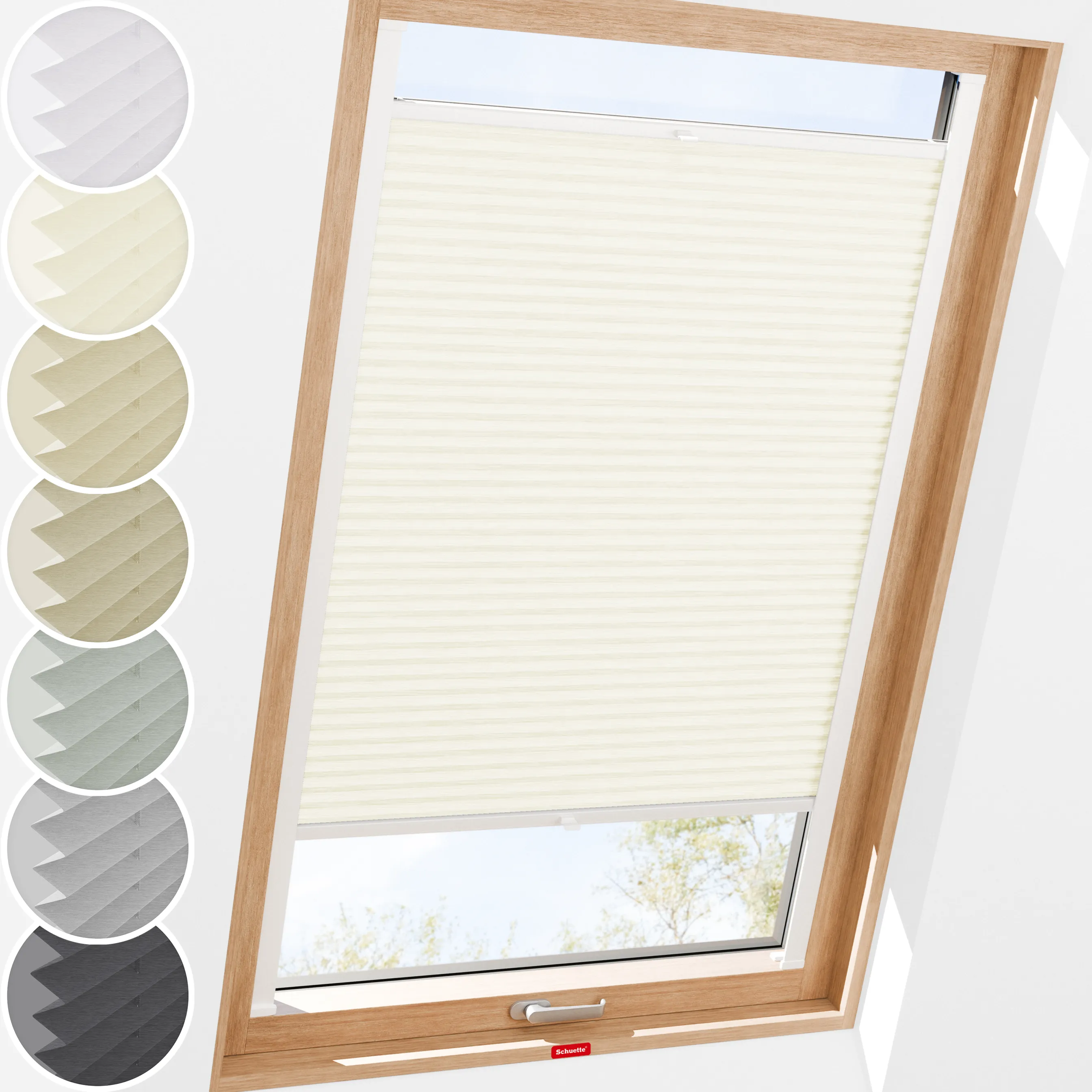 Schuette® Dachfenster Plissee nach Maß • Dolomite Kollektion: Vanilla Sky (Beige) • Profilfarbe: Anthrazit