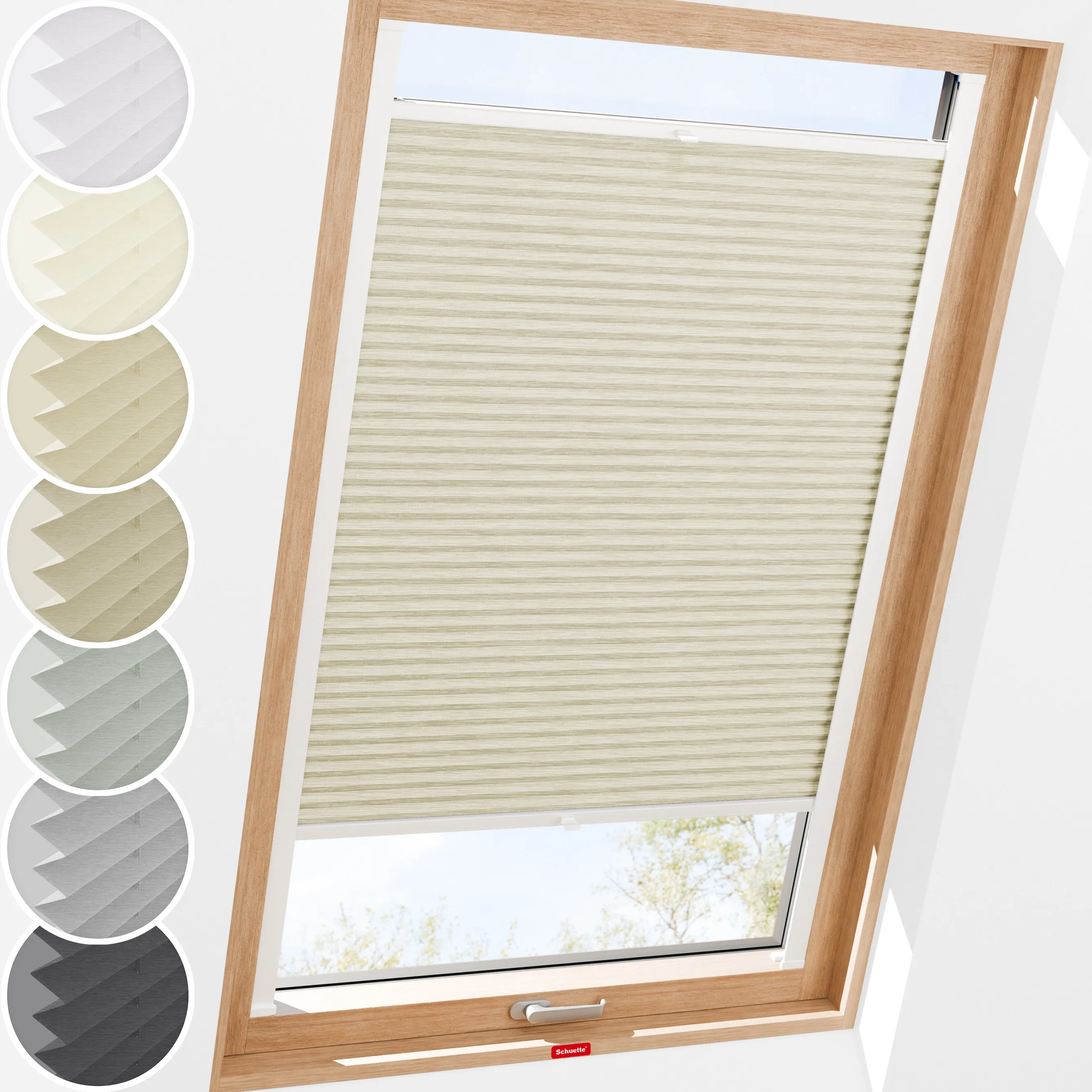 Schuette® Dachfenster Plissee nach Maß • Dolomite Kollektion: Light Coffee (Beige) • Profilfarbe: Silber