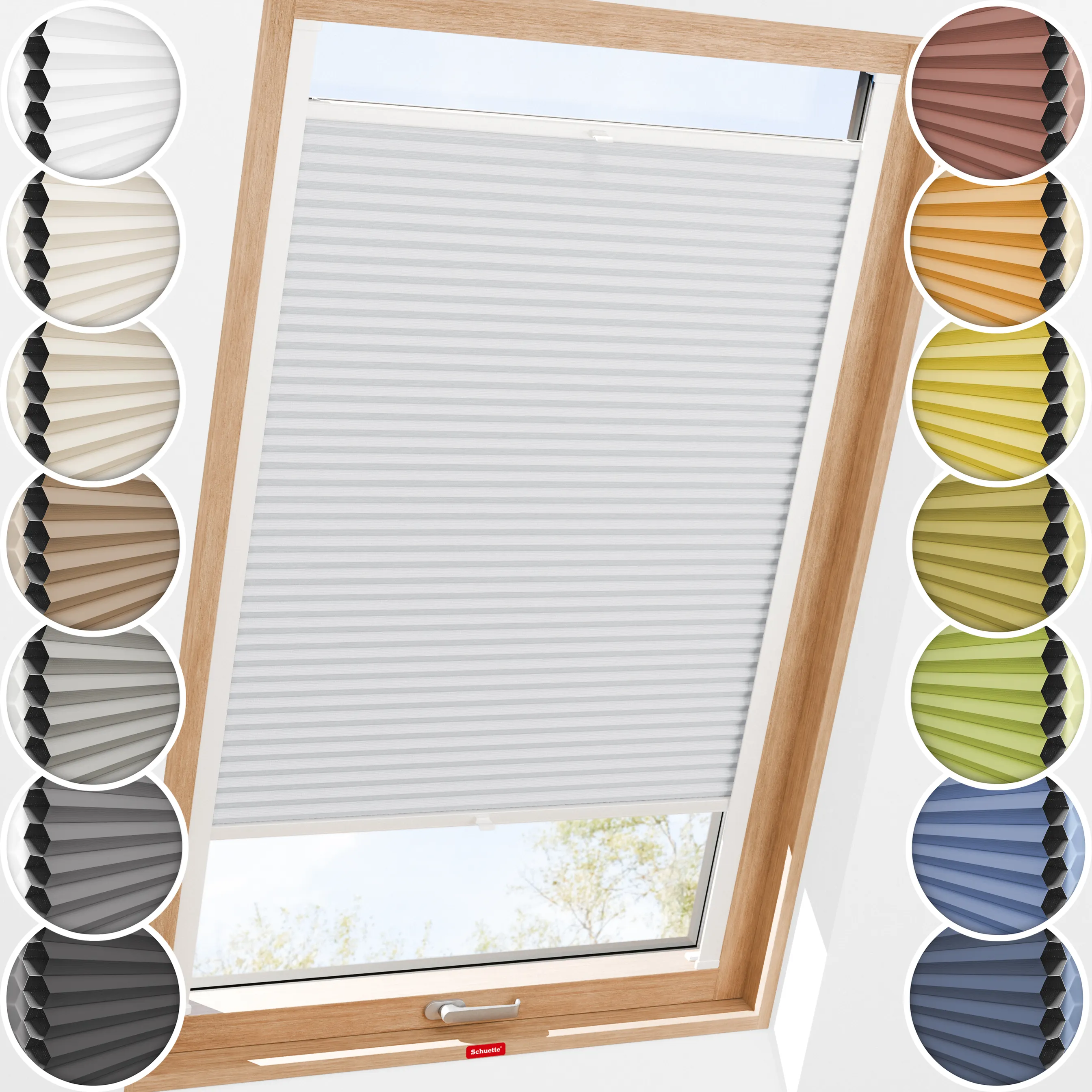 Schuette® Dachfenster Wabenplissee nach Maß • Honey Kollektion: Skyfall (Hellgrau) • Profilfarbe: Walnuss