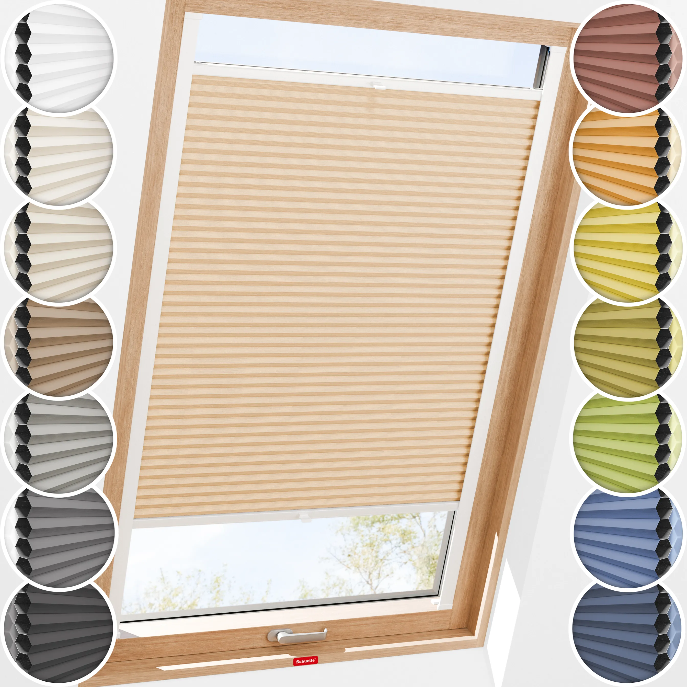 Schuette® Dachfenster Wabenplissee nach Maß • Honey Kollektion: Honeywood (Sand) • Profilfarbe: Walnuss