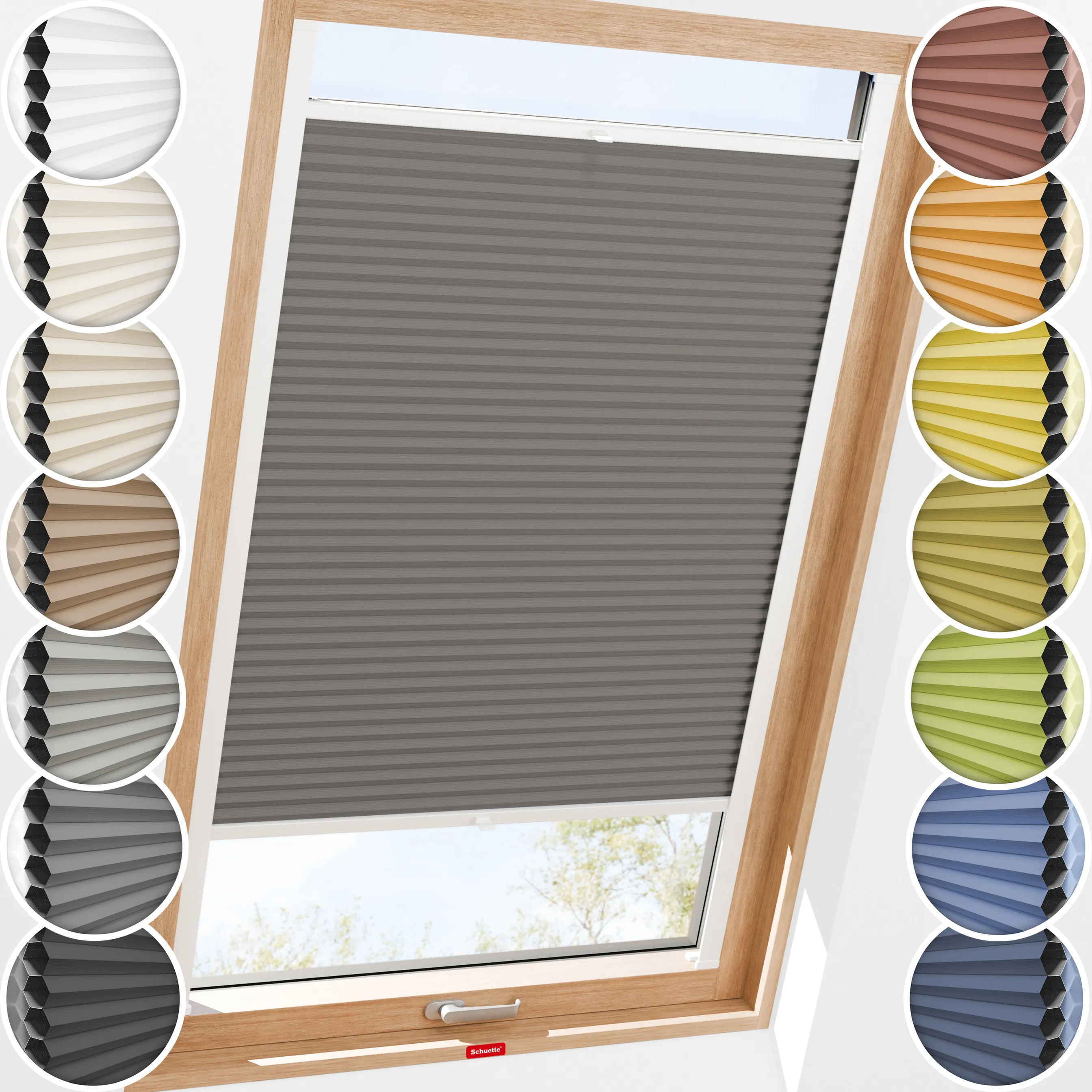 Schuette® Dachfenster Wabenplissee nach Maß • Honey Kollektion: Swiss Chocolate (Taupe) • Profilfarbe: Silber