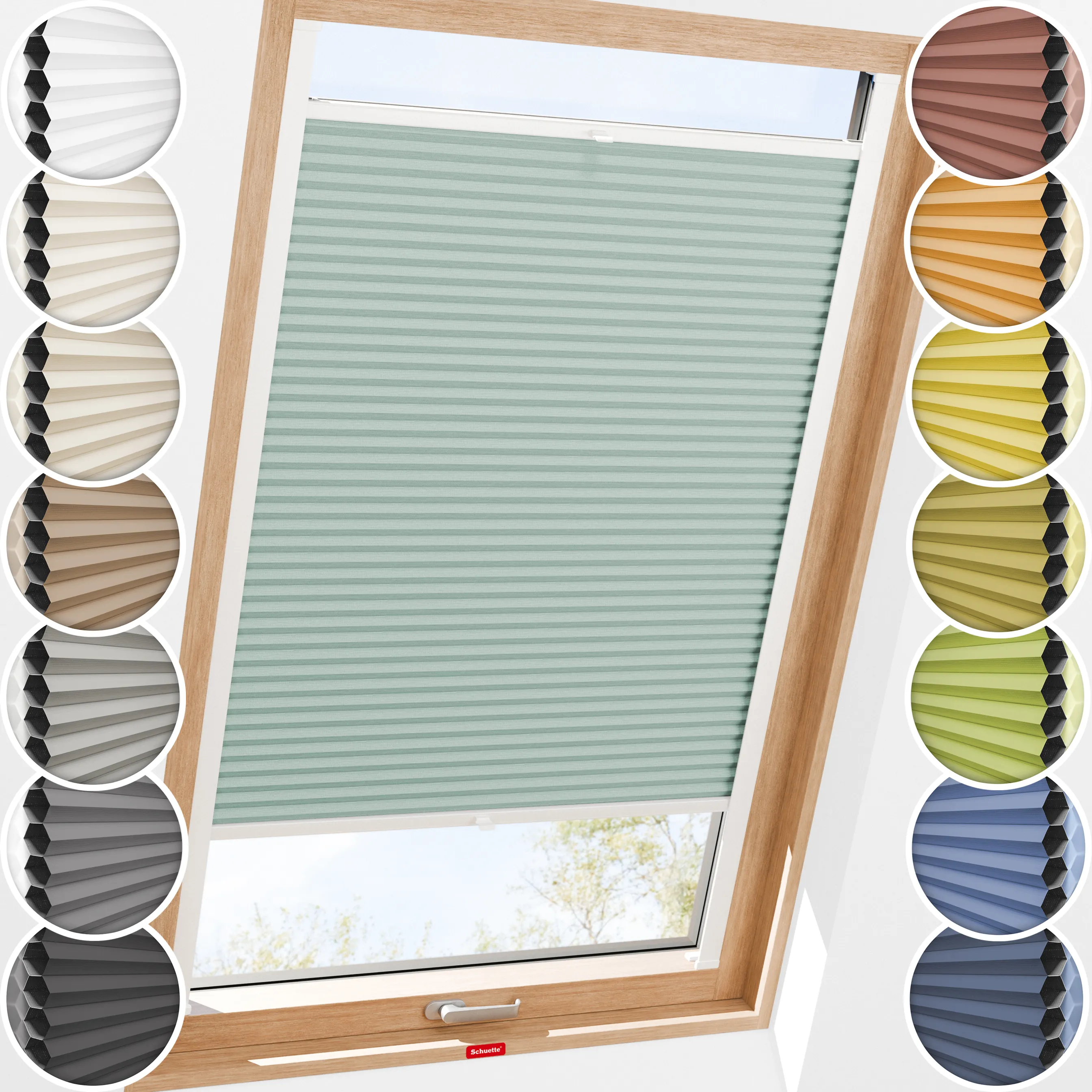 Schuette® Dachfenster Wabenplissee nach Maß • Honey Kollektion: Wicked Emerald (Blassgrün) • Profilfarbe: Weiß