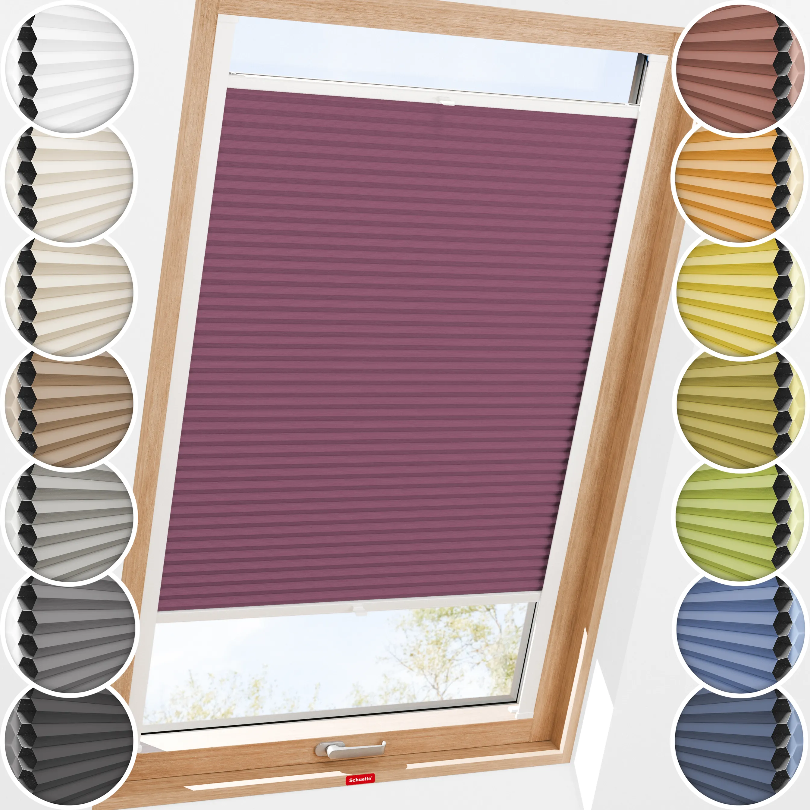 Schuette® Dachfenster Wabenplissee nach Maß • Honey Kollektion: Red Velvet (Purpurrot) • Profilfarbe: Anthrazit