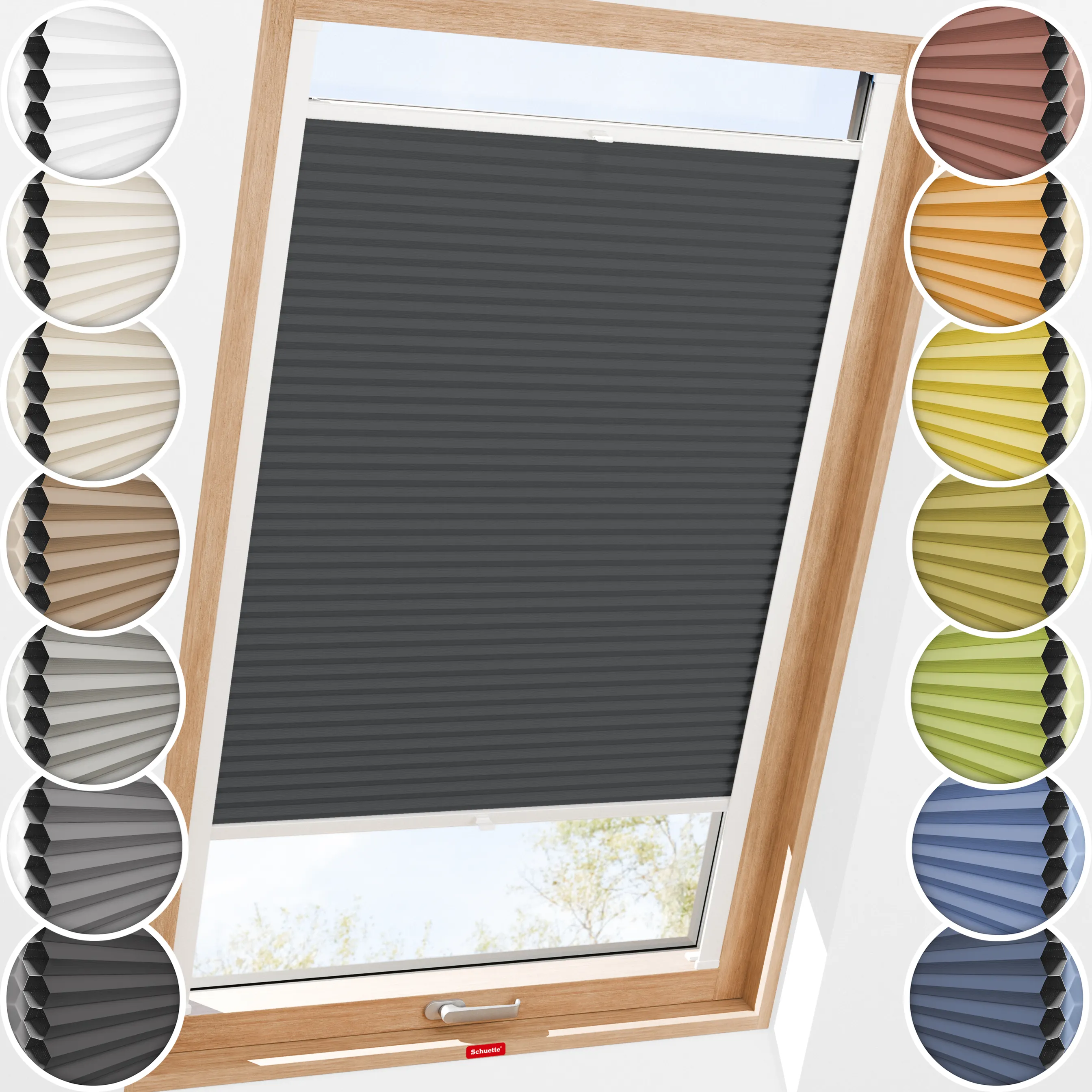 Schuette® Dachfenster Wabenplissee nach Maß • Honey Kollektion: Night Rider (Anthrazit) • Profilfarbe: Walnuss
