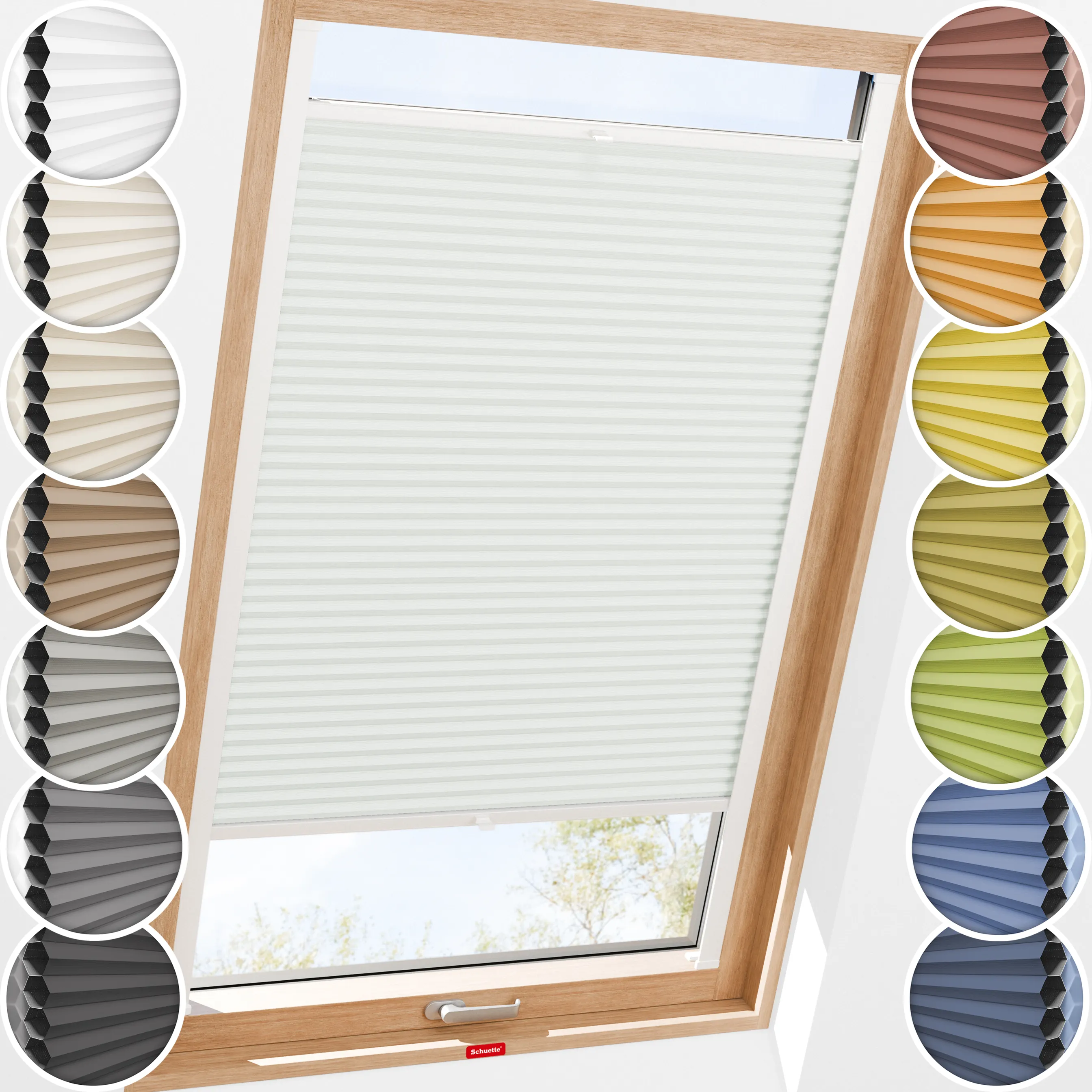 Schuette® Dachfenster Wabenplissee nach Maß • Honey Kollektion: Tinkerbell Twinkle (Pastellgrün) • Profilfarbe: Walnuss