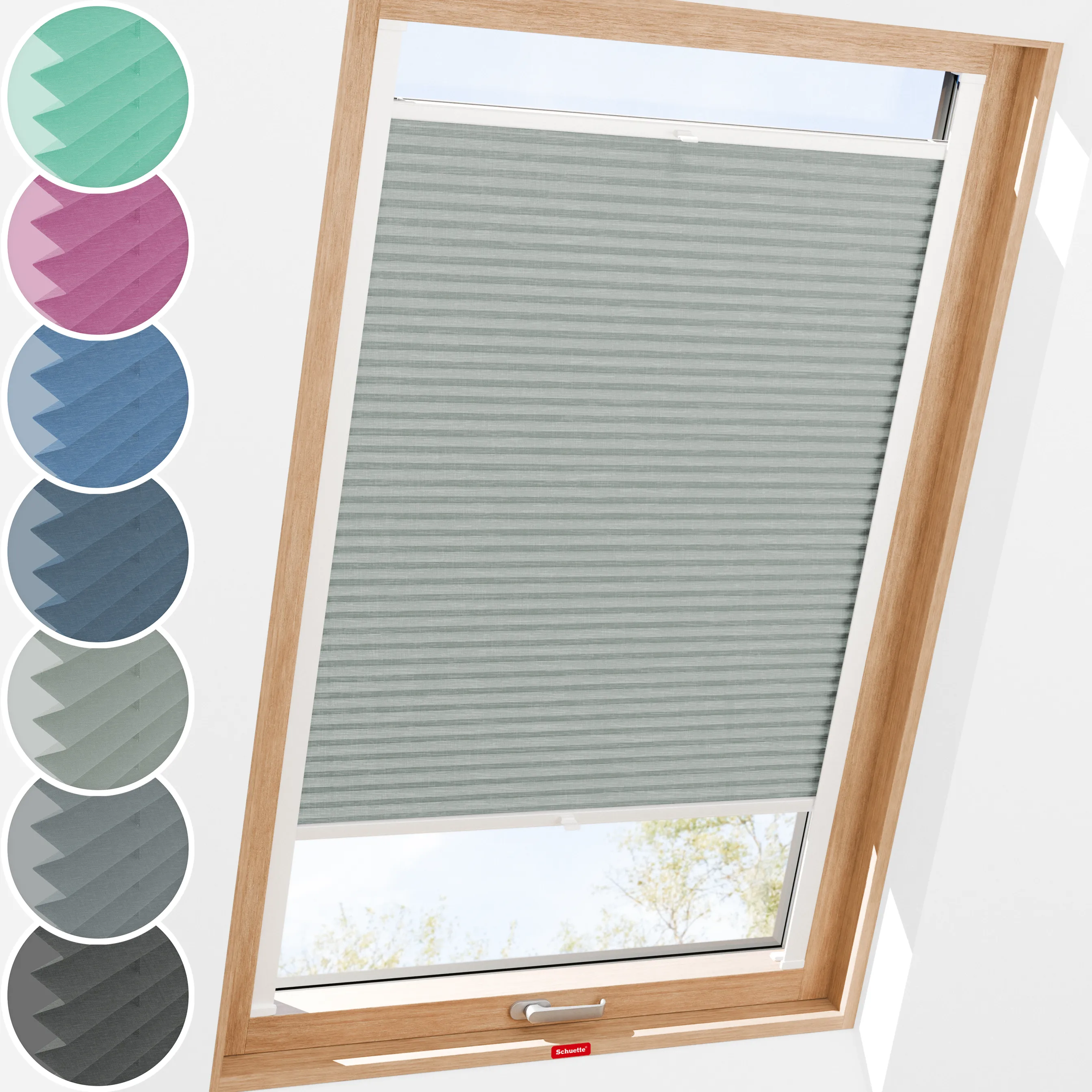 Schuette® Dachfenster Plissee nach Maß • Melange Kollektion: On The Road (Grau) • Profilfarbe: Anthrazit
