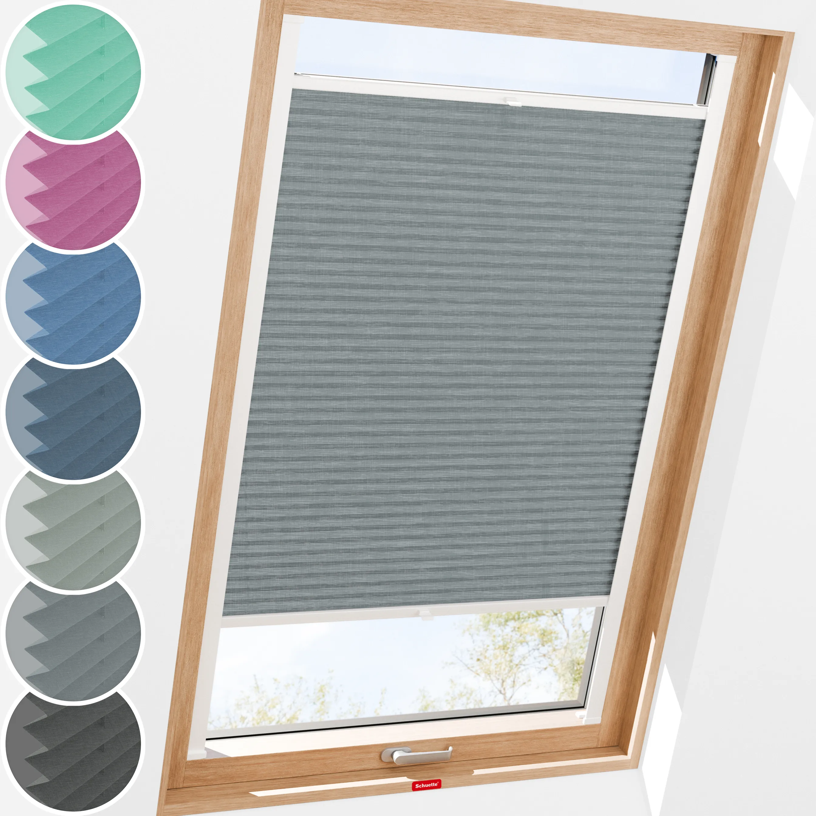 Schuette® Dachfenster Plissee nach Maß • Melange Kollektion: Rocky Mountain (Grau) • Profilfarbe: Anthrazit