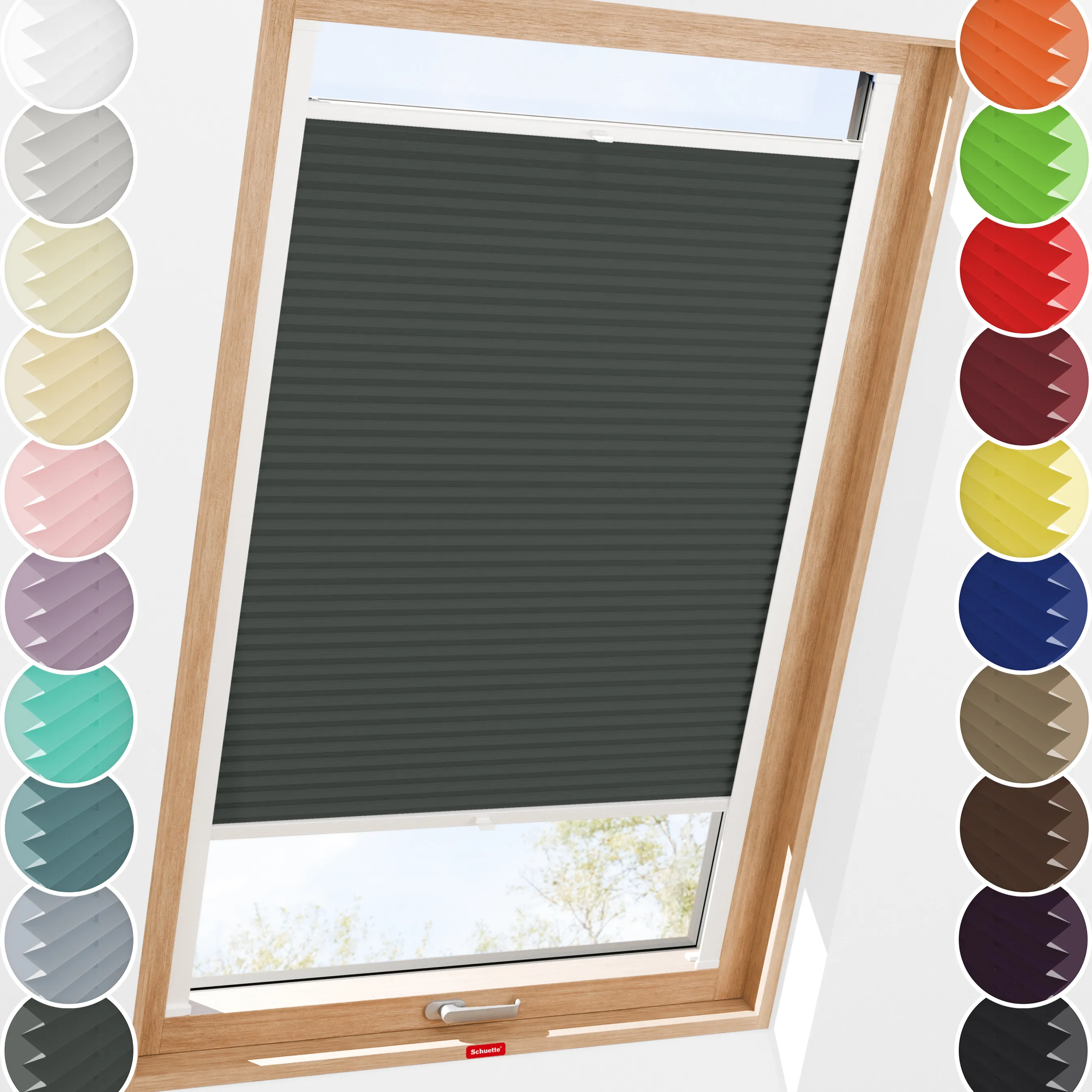 Schuette® Dachfenster Plissee nach Maß • Premium Kollektion: Rocky Mountain (Graphit) • Profilfarbe: Anthrazit