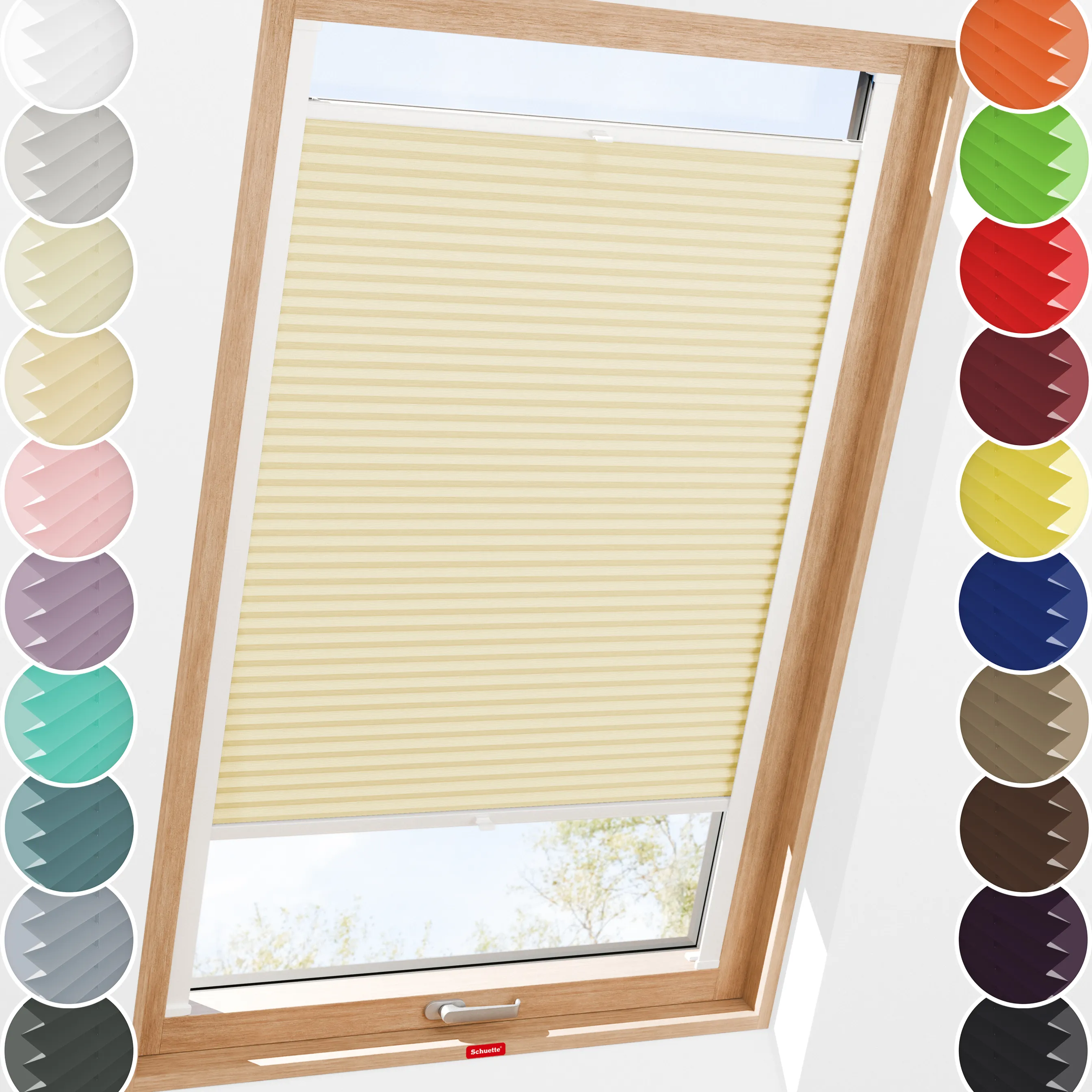 Schuette® Dachfenster Plissee nach Maß • Premium Kollektion: Sahara's Sand • Profilfarbe: Walnuss