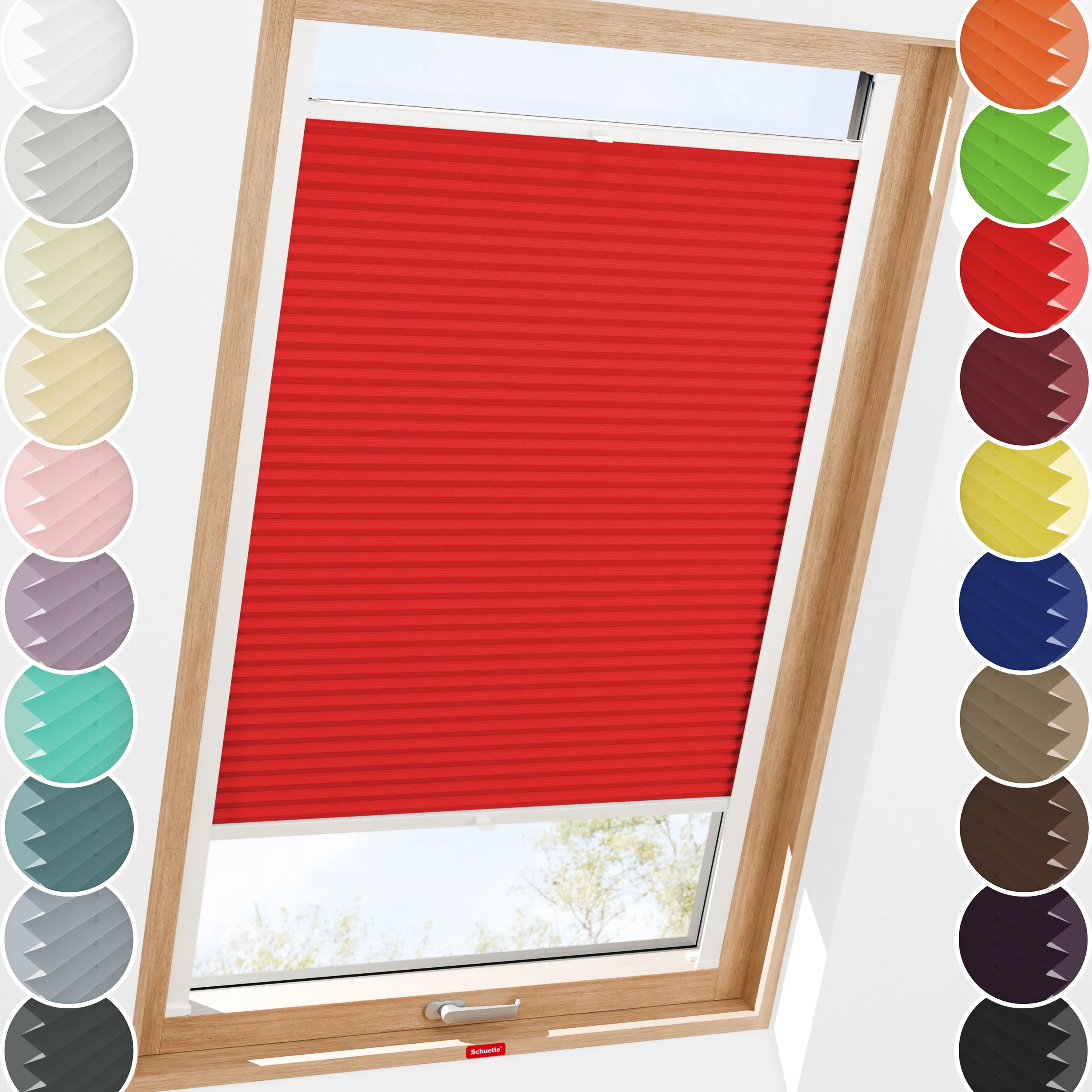 Schuette® Dachfenster Plissee nach Maß • Premium Kollektion: Geisha's Lips (Rot) • Profilfarbe: Silber