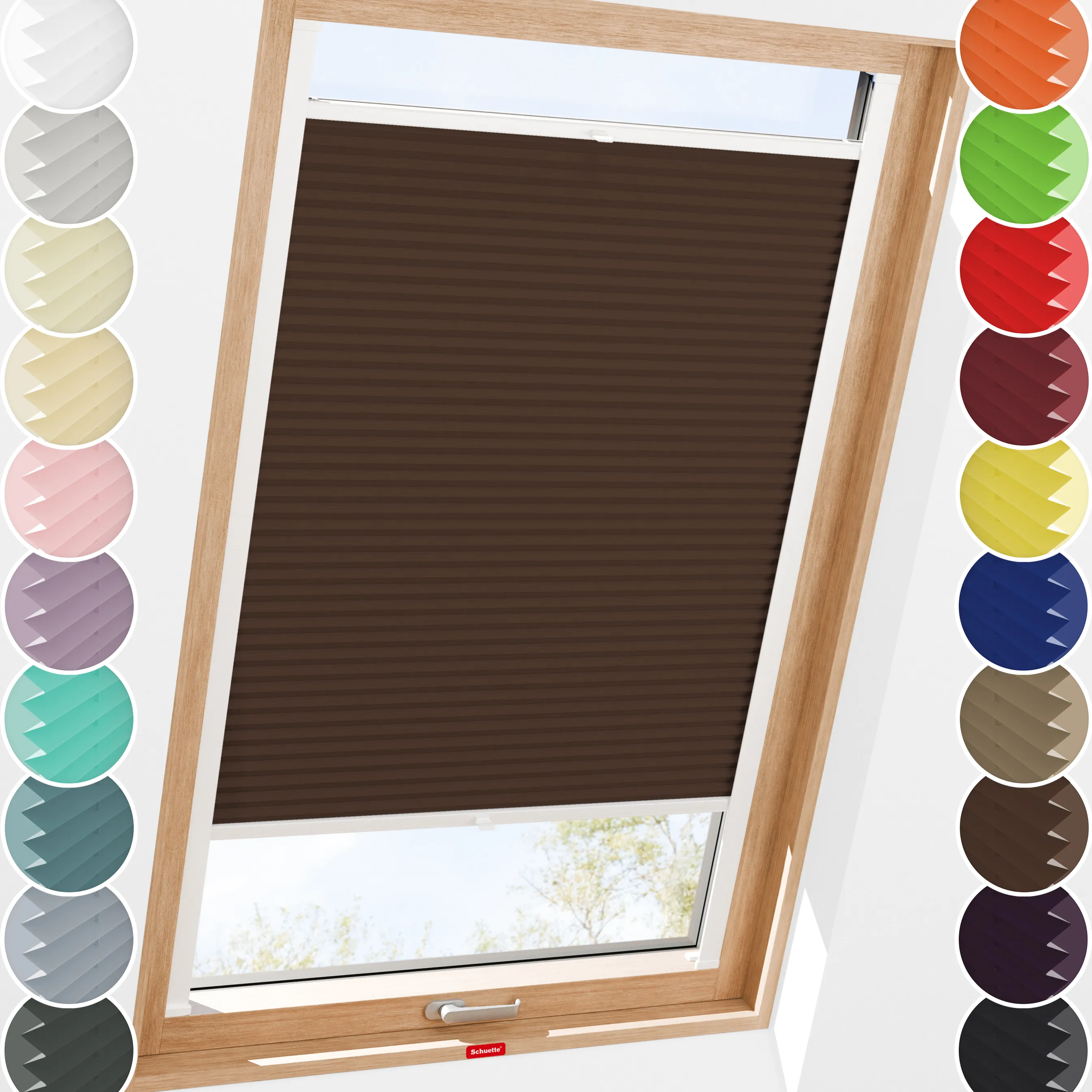 Schuette® Dachfenster Plissee nach Maß • Thermo Kollektion: Toffee (Dunkelbraun) • Profilfarbe: Braun