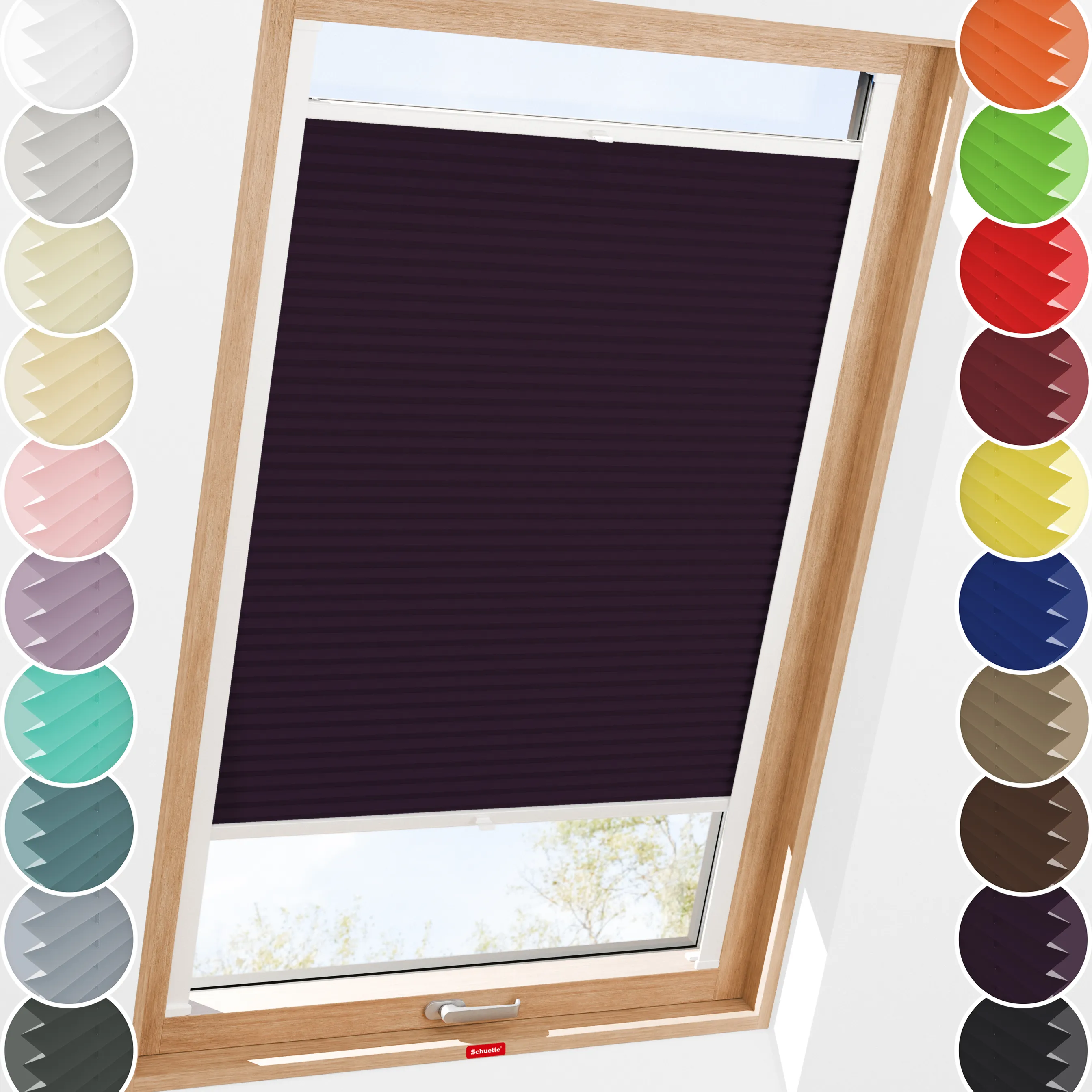 Schuette® Dachfenster Plissee nach Maß • Thermo Kollektion: Violet Paradise (Violett) • Profilfarbe: Walnuss