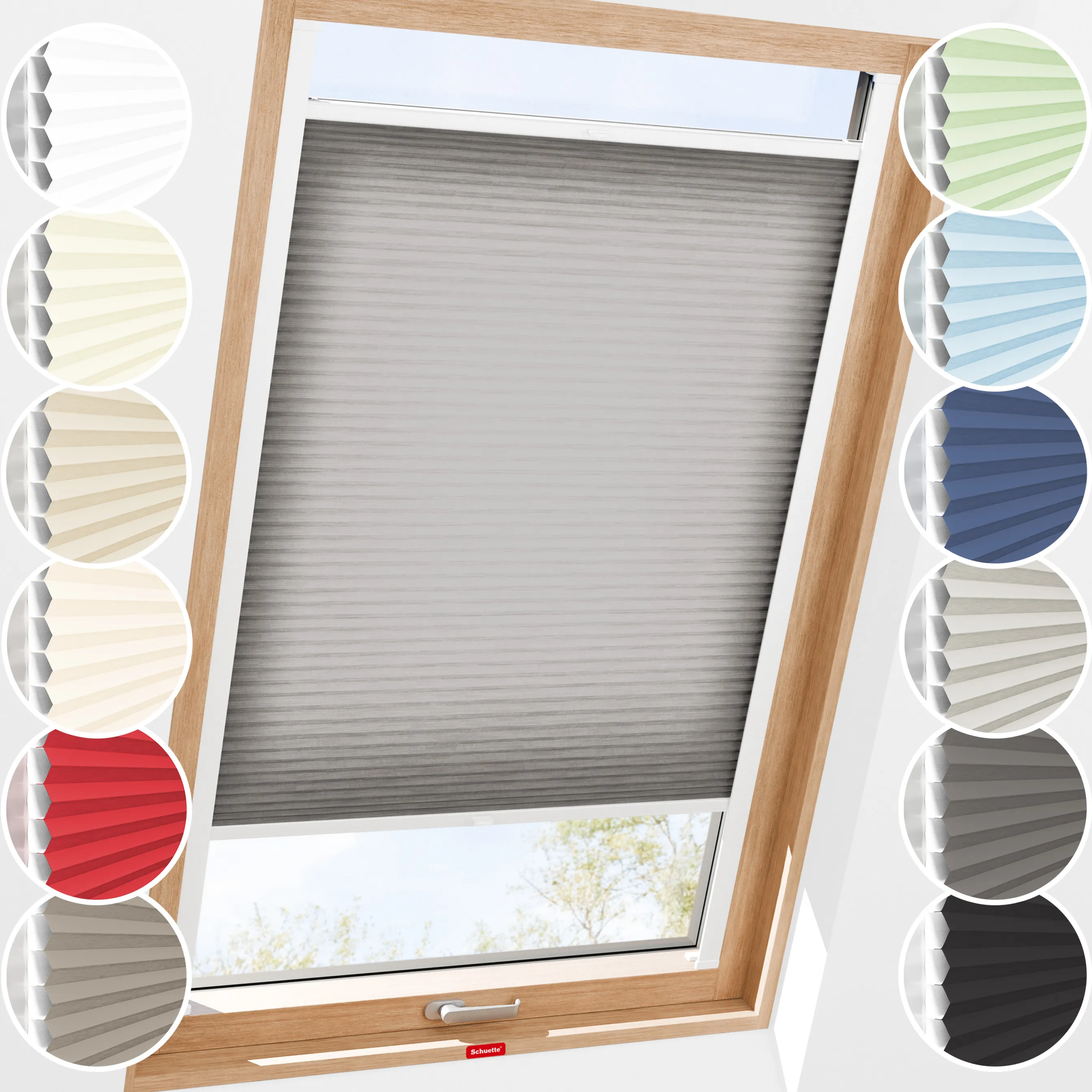Schuette® Dachfenster Wabenplissee nach Maß • Thermo x Honey Kollektion: Overbaked (Grau) • Profilfarbe: Eiche