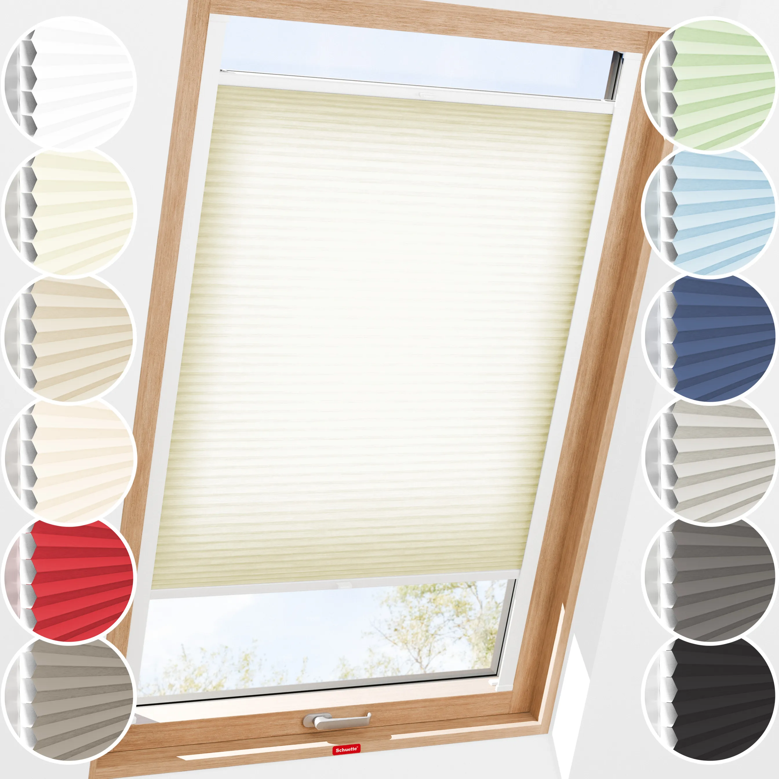 Schuette® Dachfenster Wabenplissee nach Maß • Thermo x Honey Kollektion: Butterlight (Beige) • Profilfarbe: Walnuss
