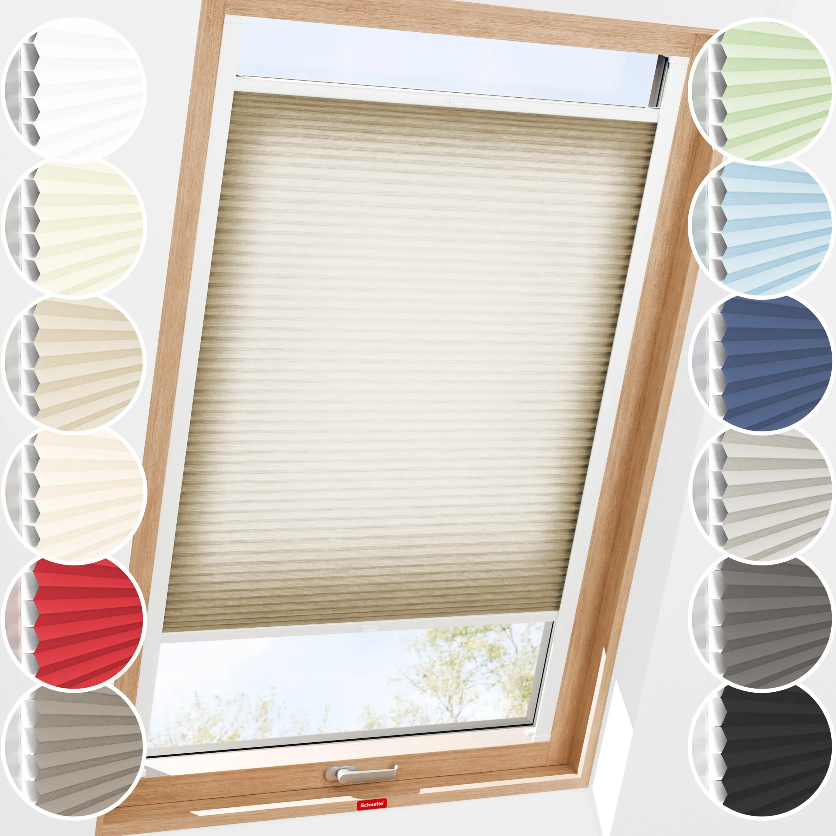 Schuette® Dachfenster Wabenplissee nach Maß • Thermo x Honey Kollektion: Latte Mood (Sandbeige) • Profilfarbe: Eiche